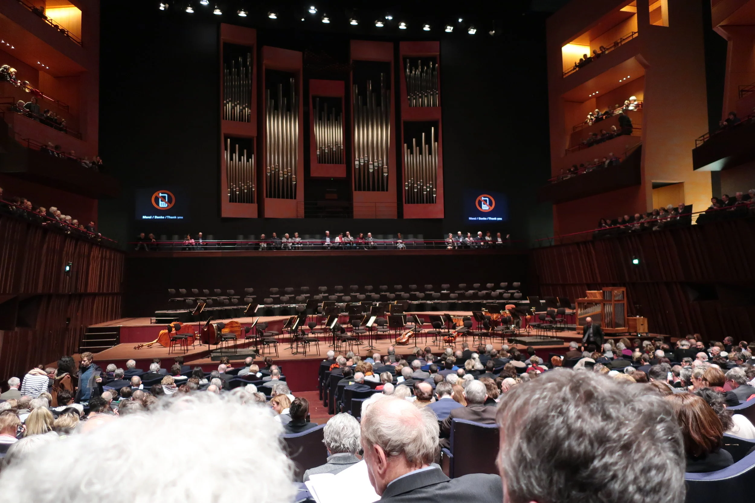  Luxembourg--Winter 2019--The Philharmonie where we saw Balthasar-Neuman Enemble, Thomas Hengelbrock, directing (really outstanding), Main Concert Hall--View from our seat with us seated taken at eye level--You can see the entire stage! 