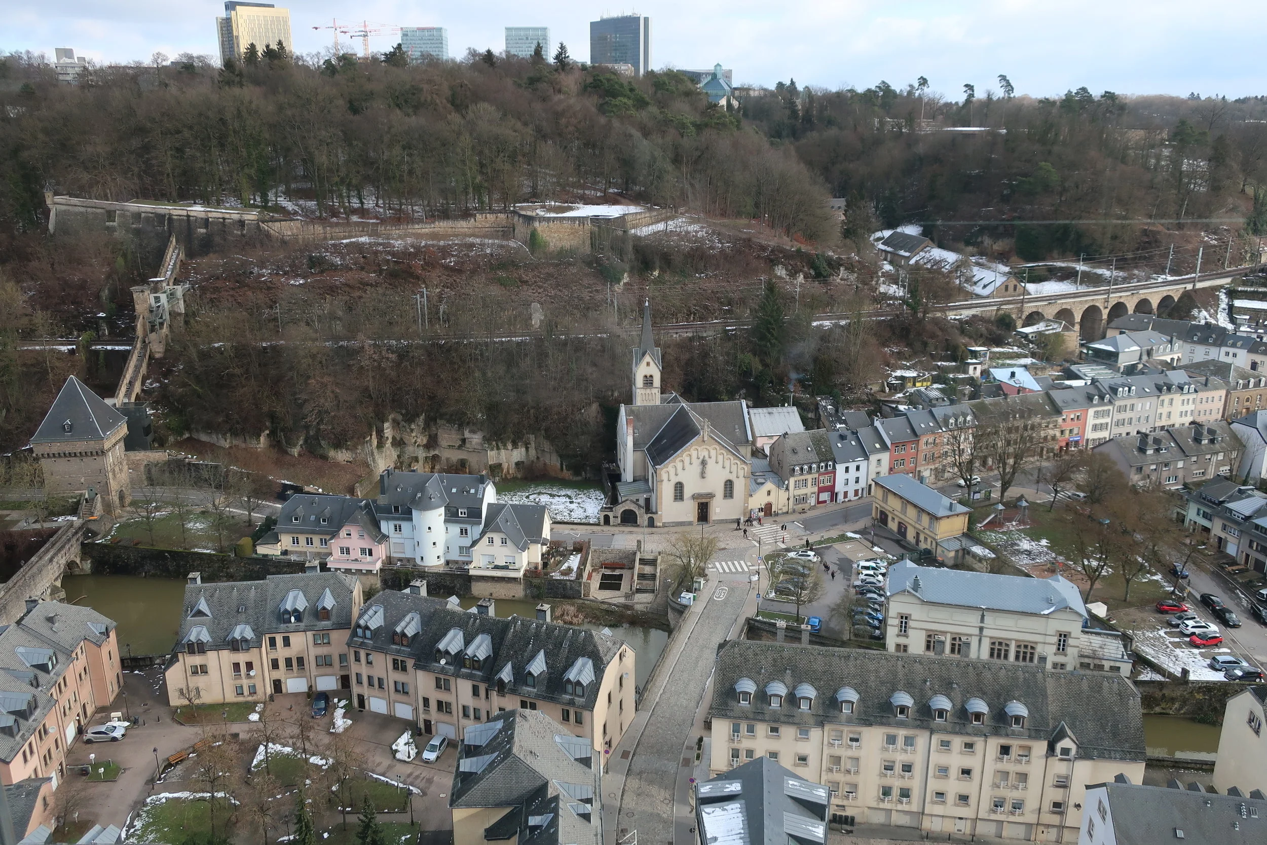  Luxembourg--Winter 2019--Pfaffenthal, and in back, the Kirchberg area 