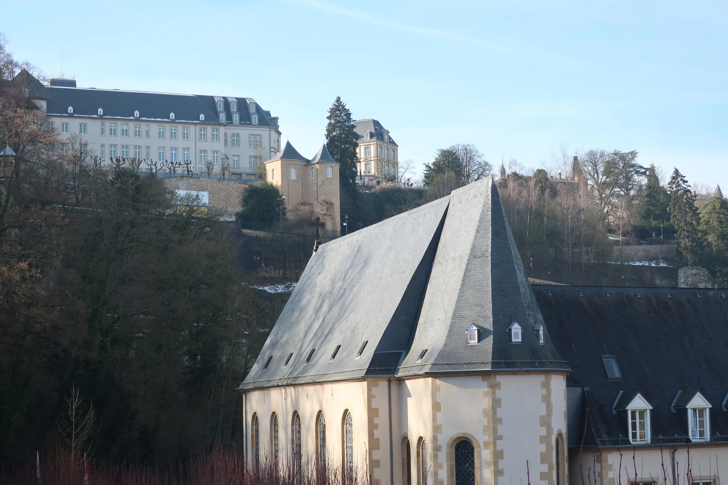  Luxembourg--Winter 2019--Pfaffenthal looking at the three towers 