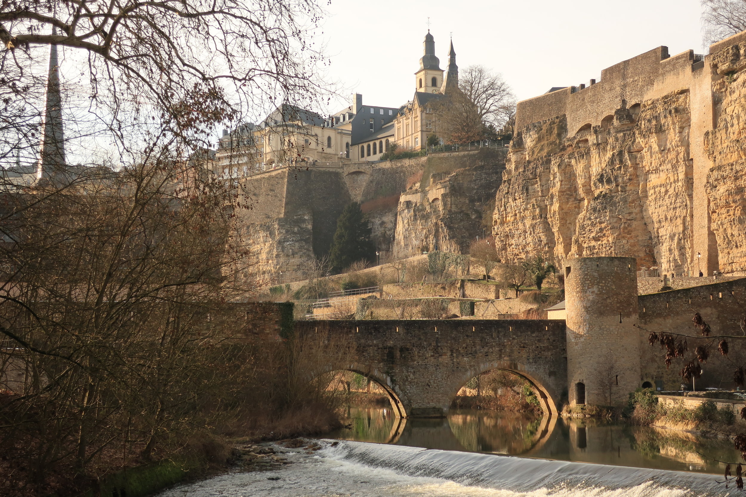  Luxembourg--Winter 2019--The Grund, looking towards the Corniche 