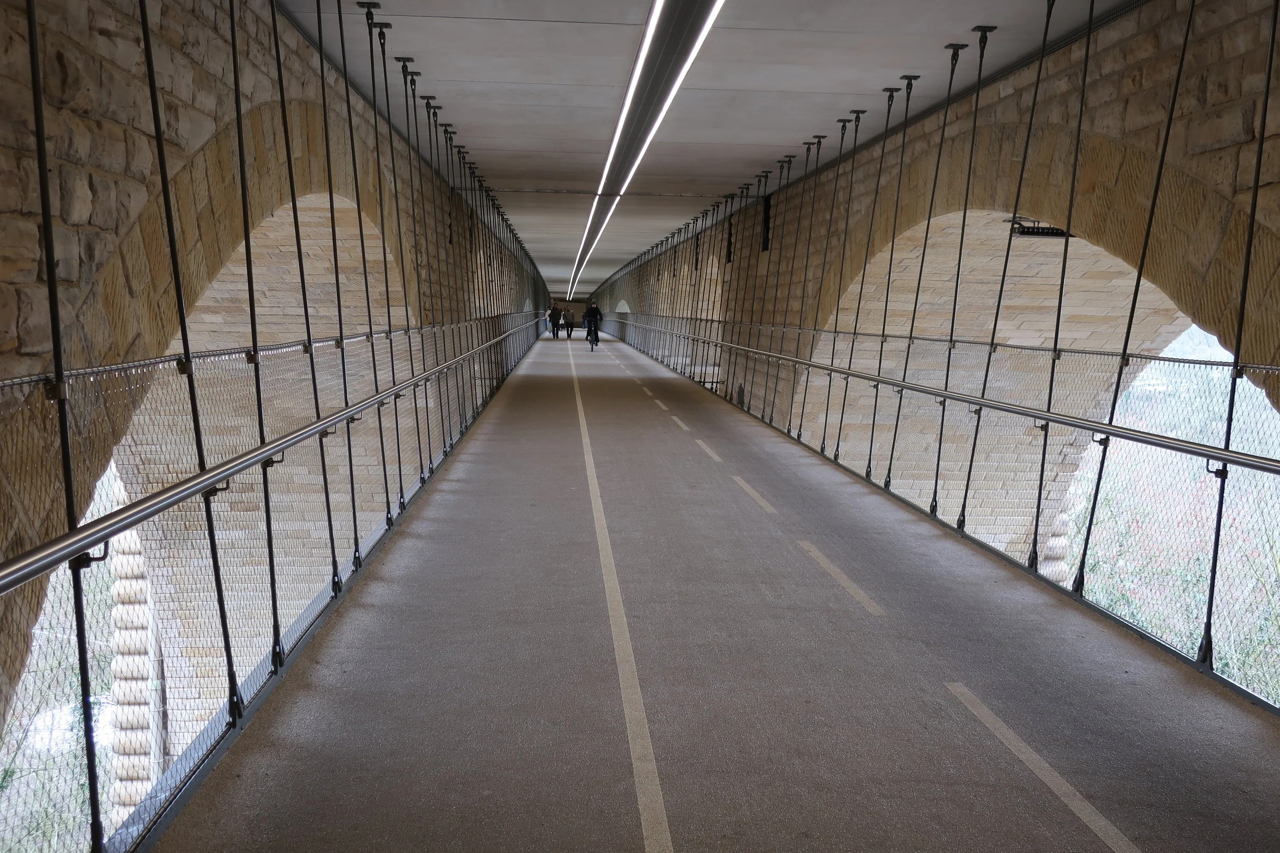  Luxembourg--Winter 2019--Adolphus Bridge--Pedestrian and bike lanes under bridge 