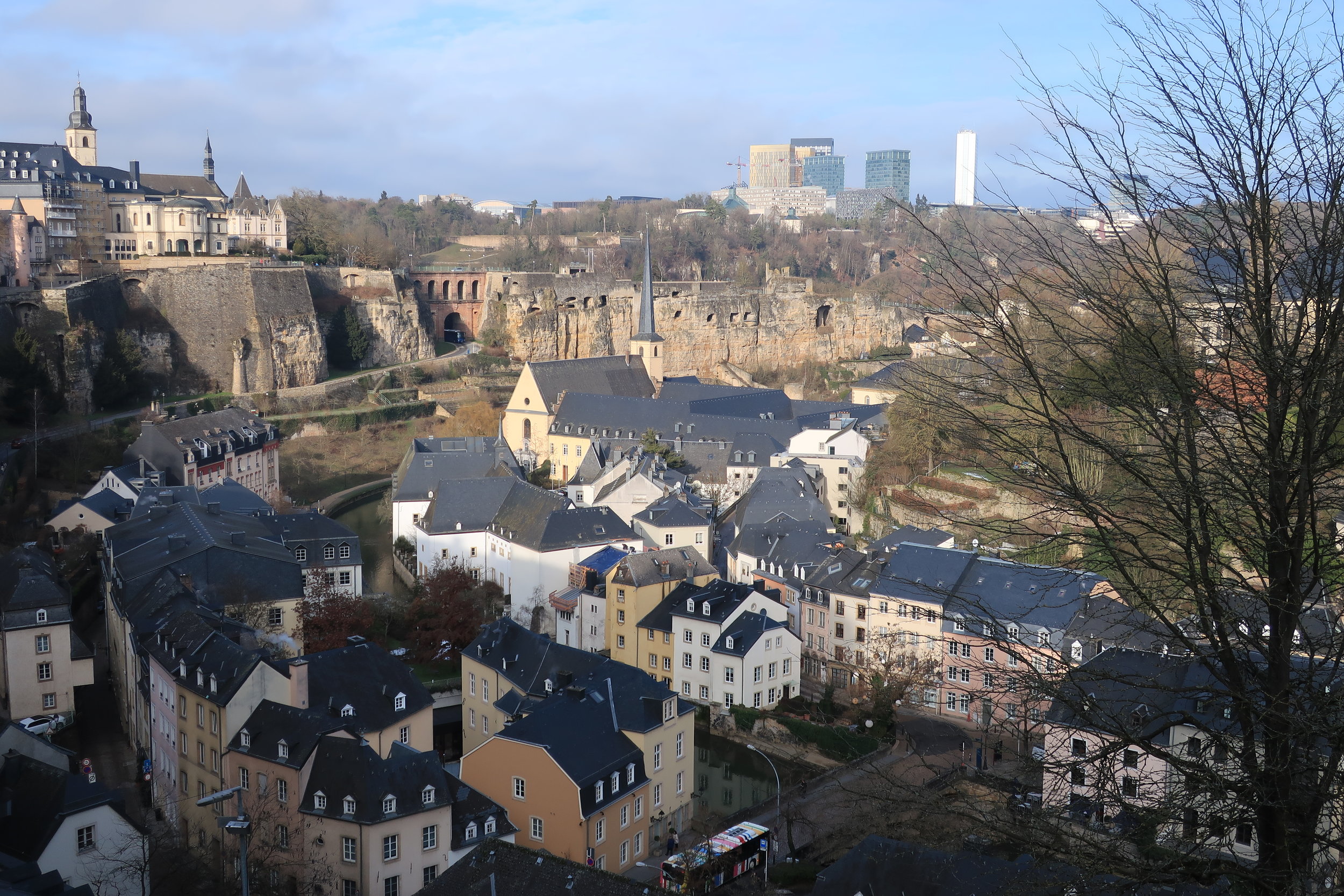  Luxembourg--Winter 2019--Grund and the Bock from the Plateau de St. Esprit 