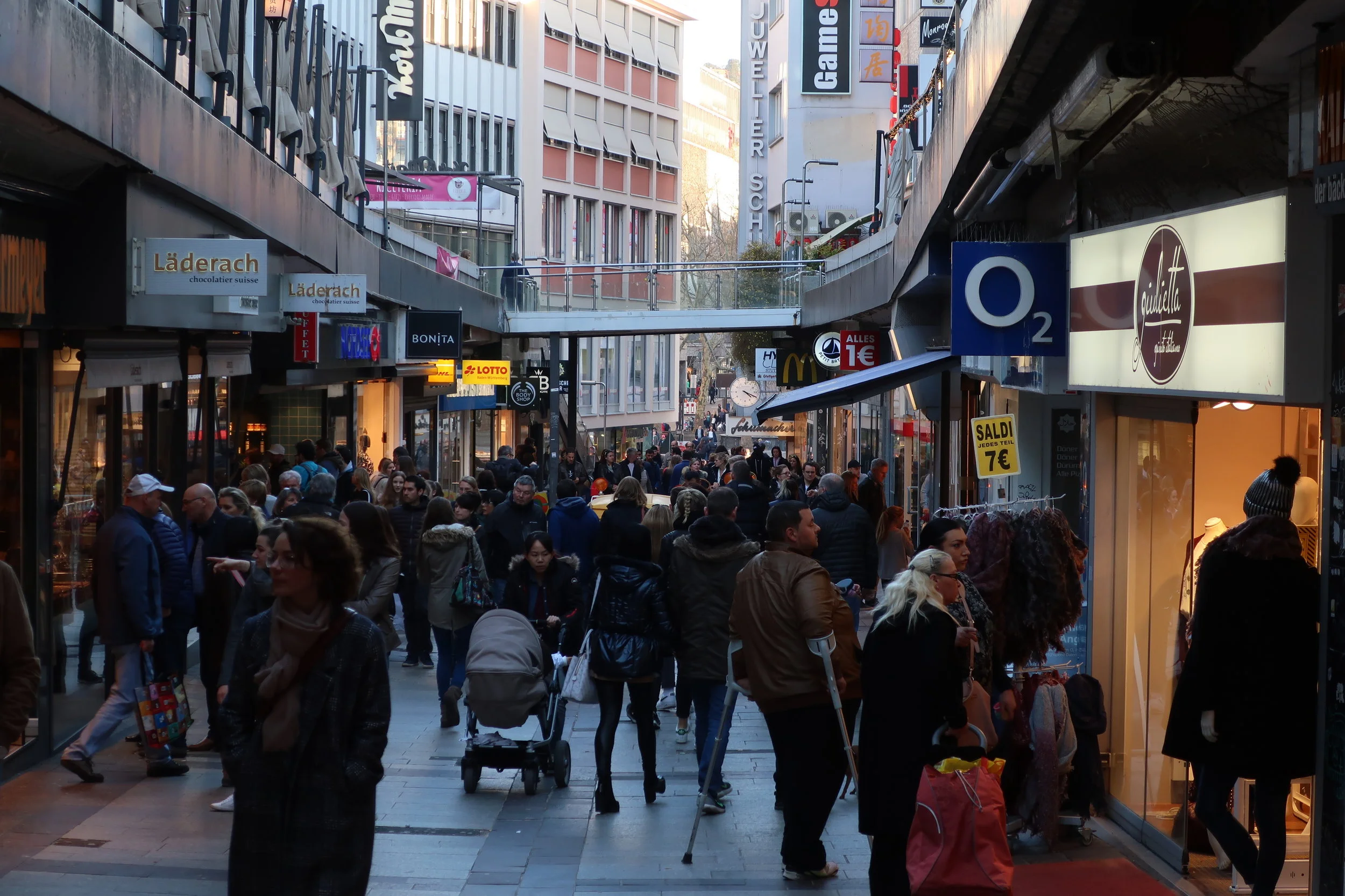  Stuttgart--Winter 2019--Just off the Konigstrasse, the main, mile long, shopping street on a nice day in February 