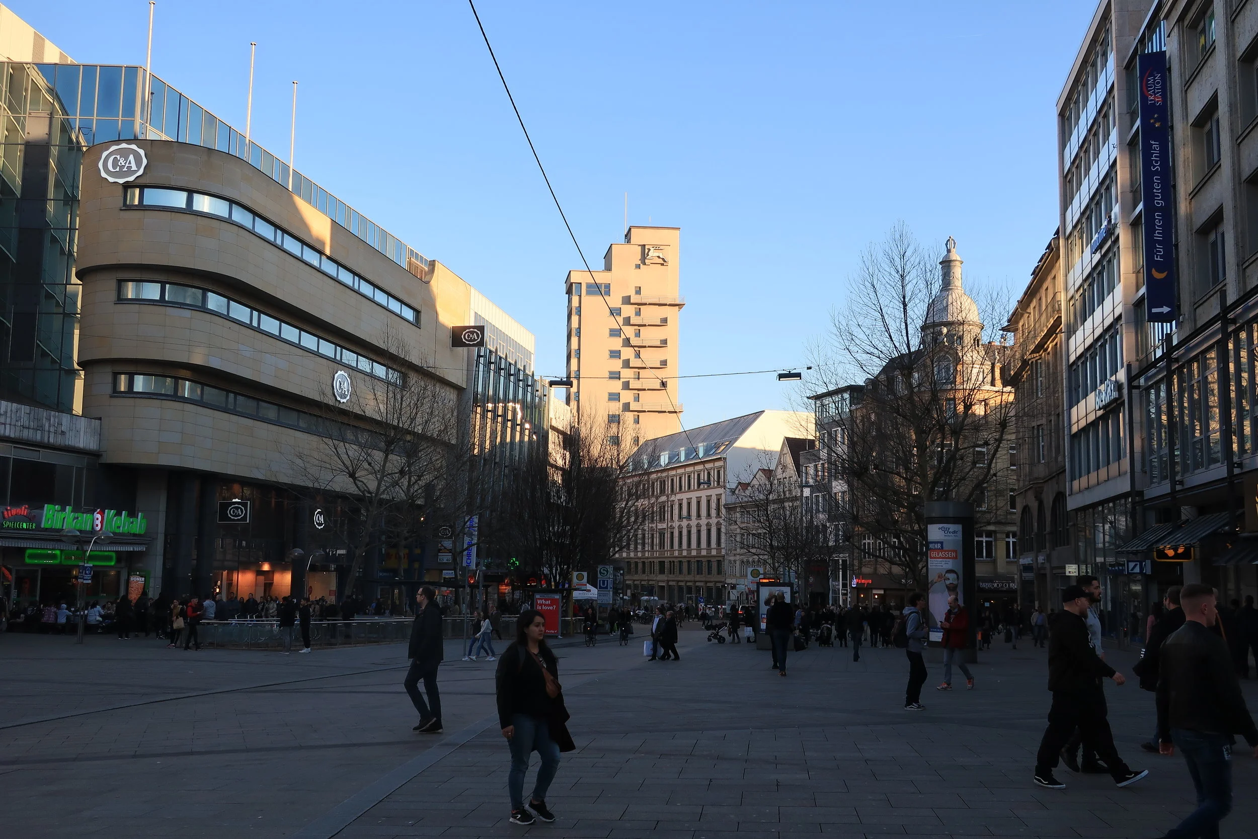  Stuttgart--Winter 2019--Konigstrasse, and some of the modern, Bauhaus type of architecture, mixed with the old 
