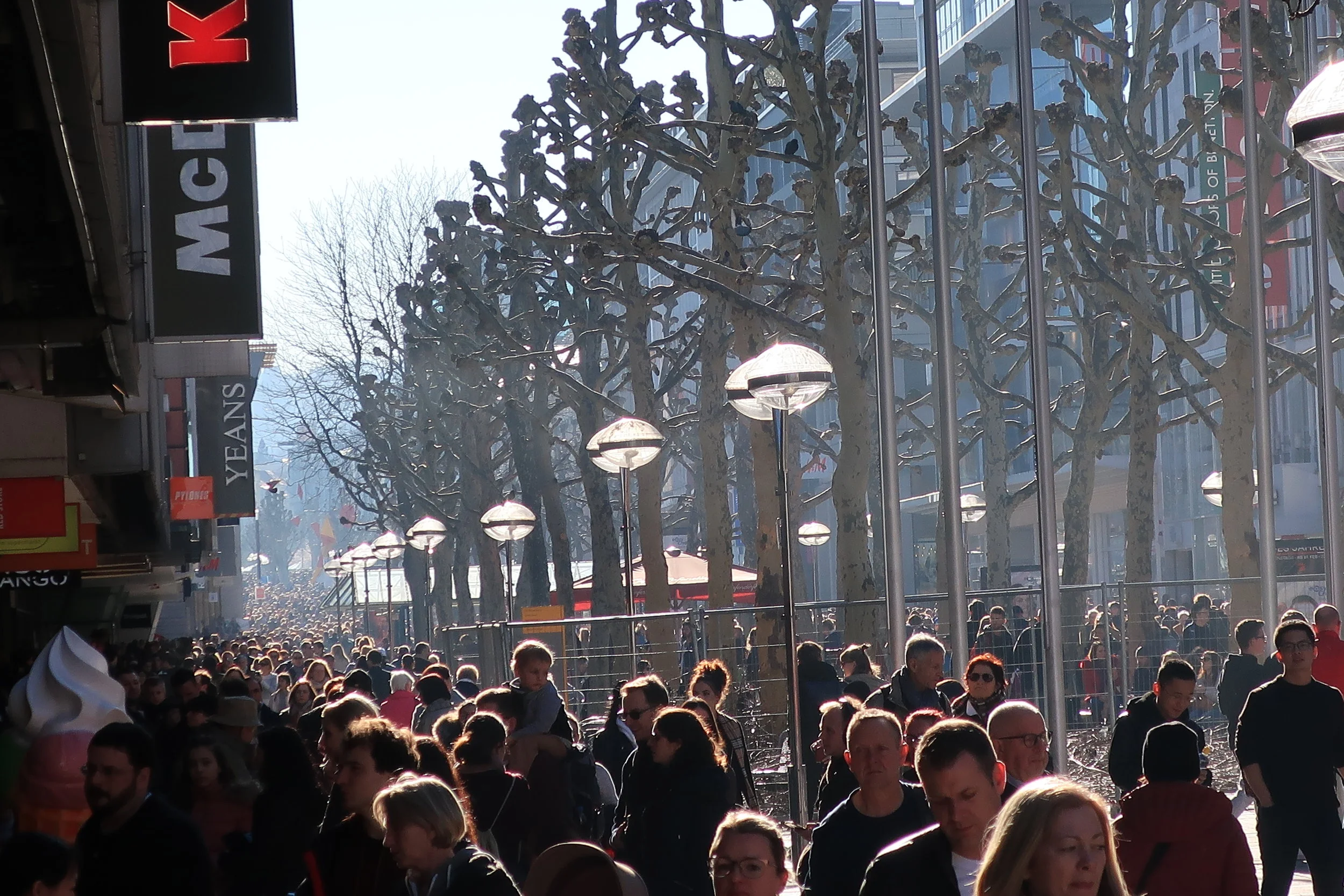  Stuttgart--Winter 2019--Konigstrasse, the main, mile long, shopping street on a nice day in February 