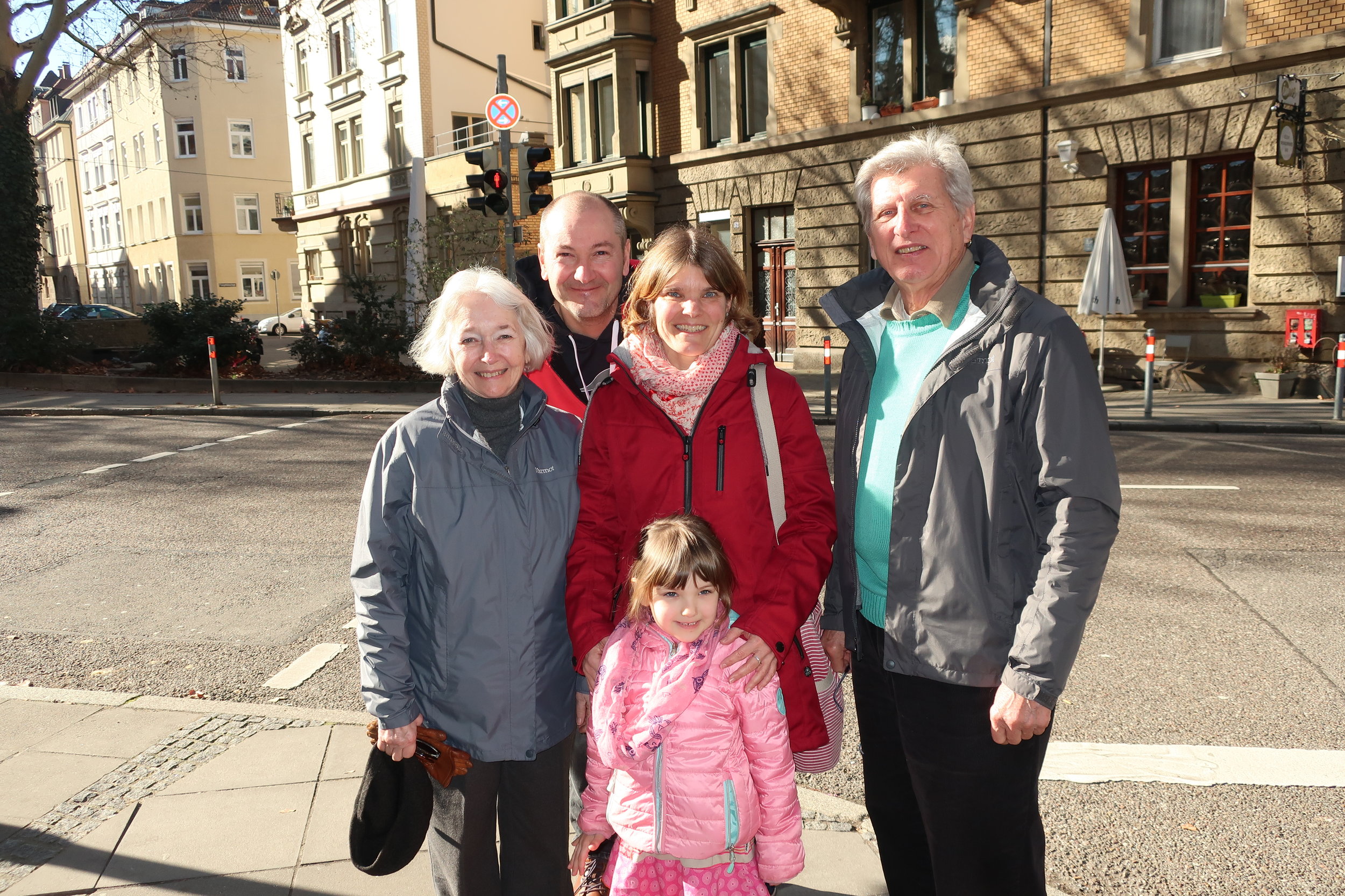  Stuttgart--Winter 2019--In front of Herbert'z Cafe with Carrol Benner Kindel, Robert Veit, Tina Stengele, Karl Kindel and Lana Stengele 