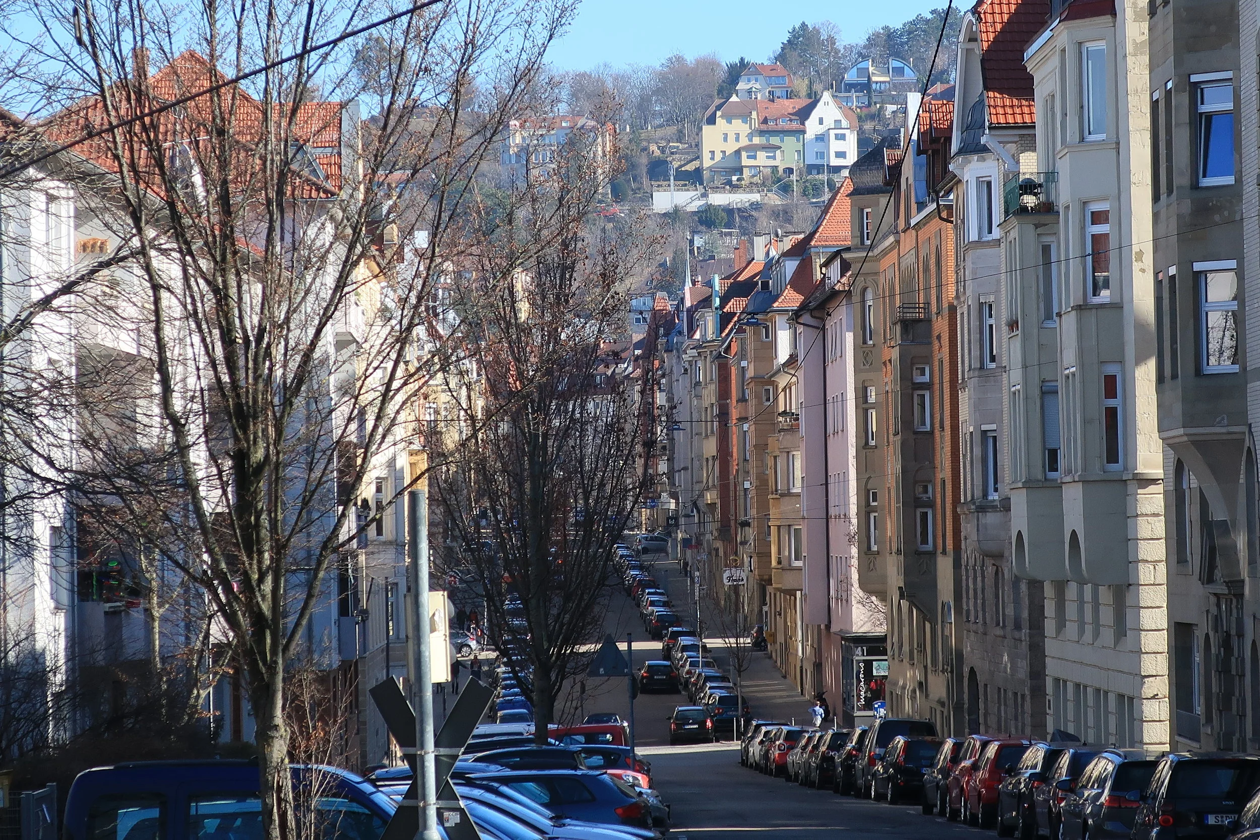  Stuttgart--Winter 2019--In the Sud-Stadt, Typical buildings with the hills behind 