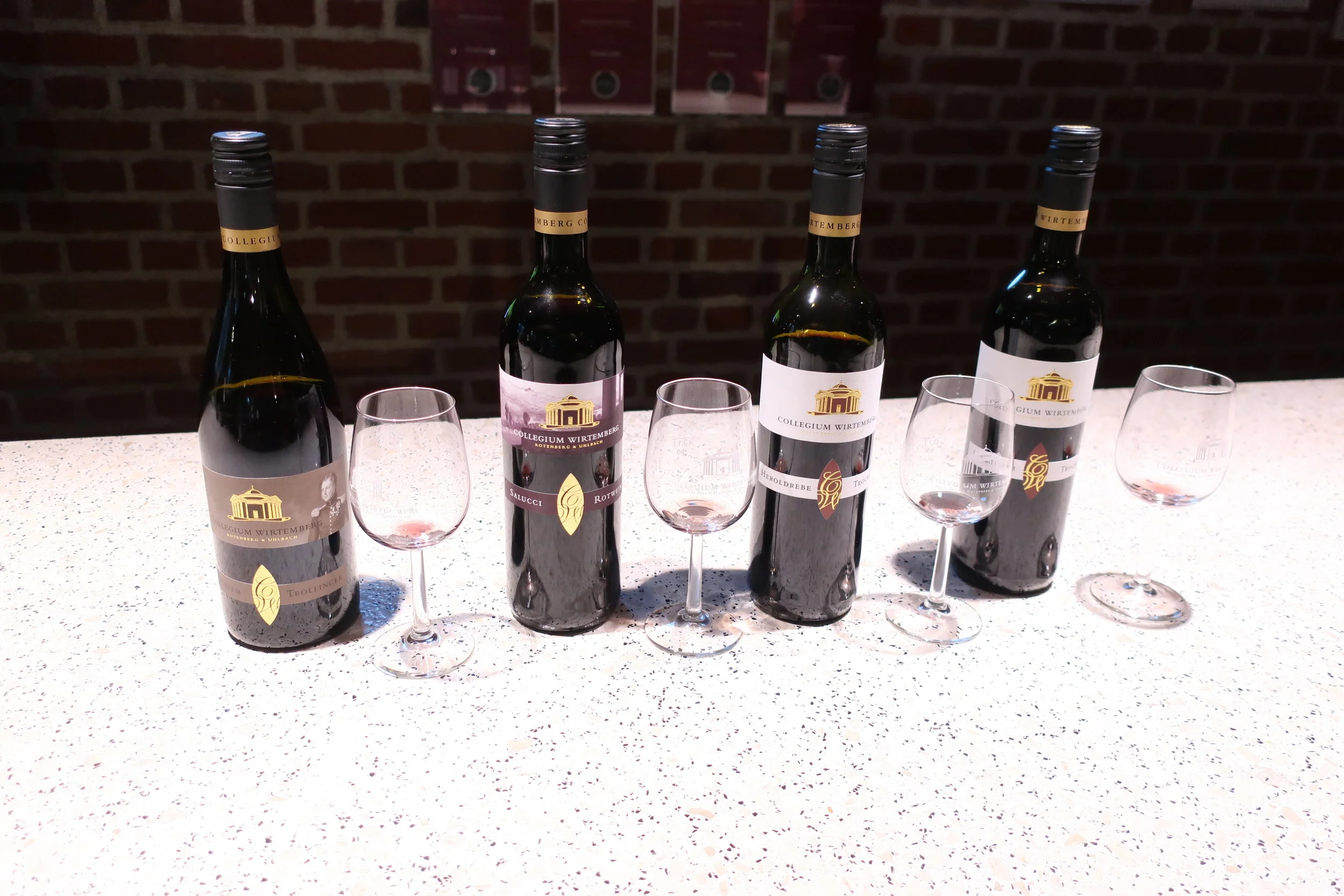  Stuttgart--Winter 2019--Obertuerkheim wine country, 10 minutes from downtown Stuttgart--Wine tasting  at Collegium Wirttenberg--Trollinger, Salucci, Heroldrebe, and Lemberger red wines (their speciality) 