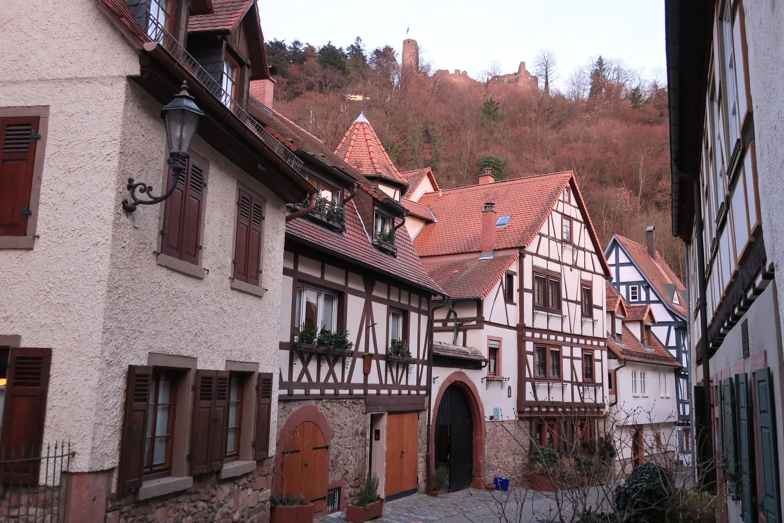  Weinheim--Winter 2019--Judenstrasse and Burgruine Windeck above 
