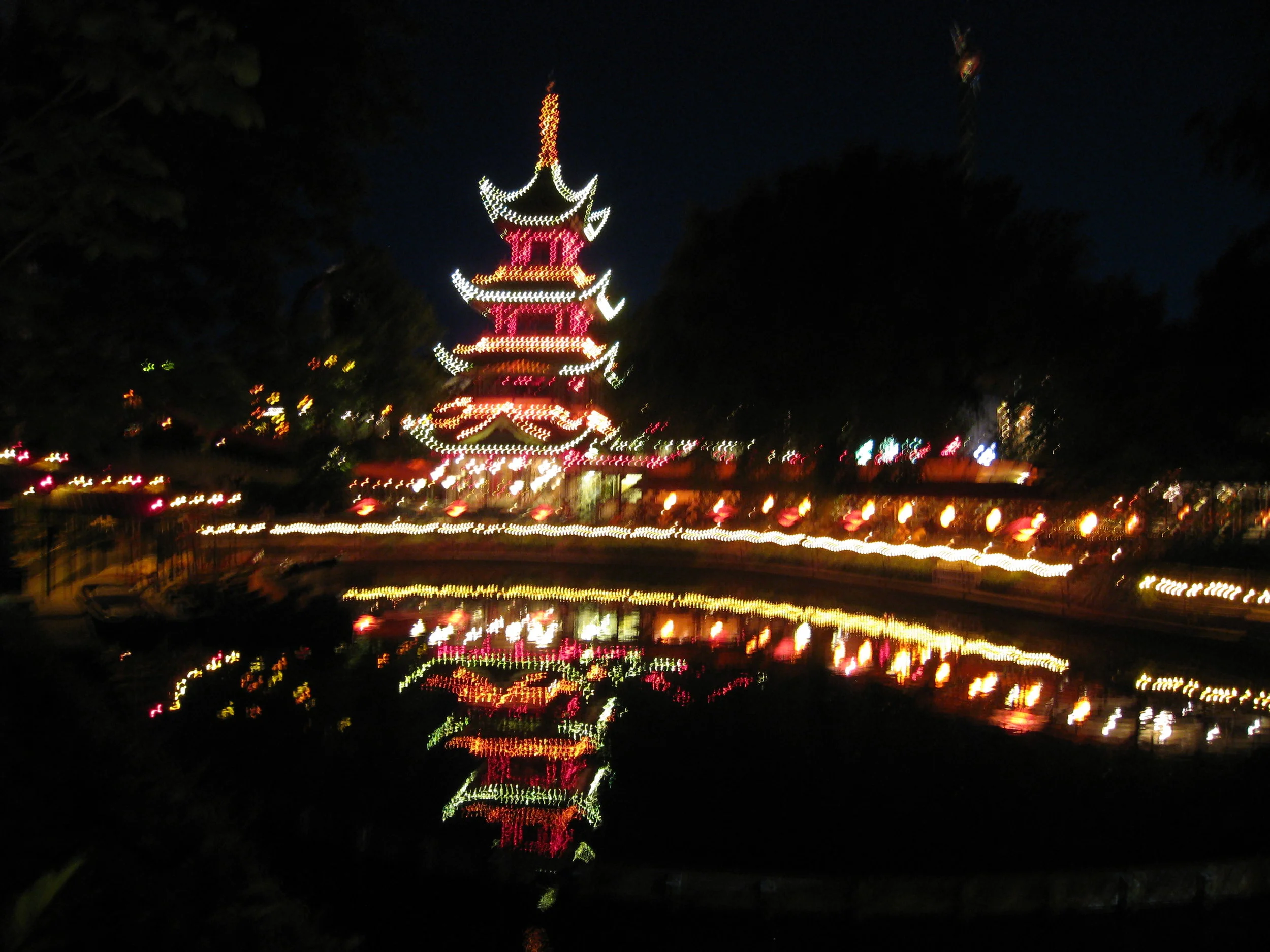  Copenhagen, inside Tivoli at night 