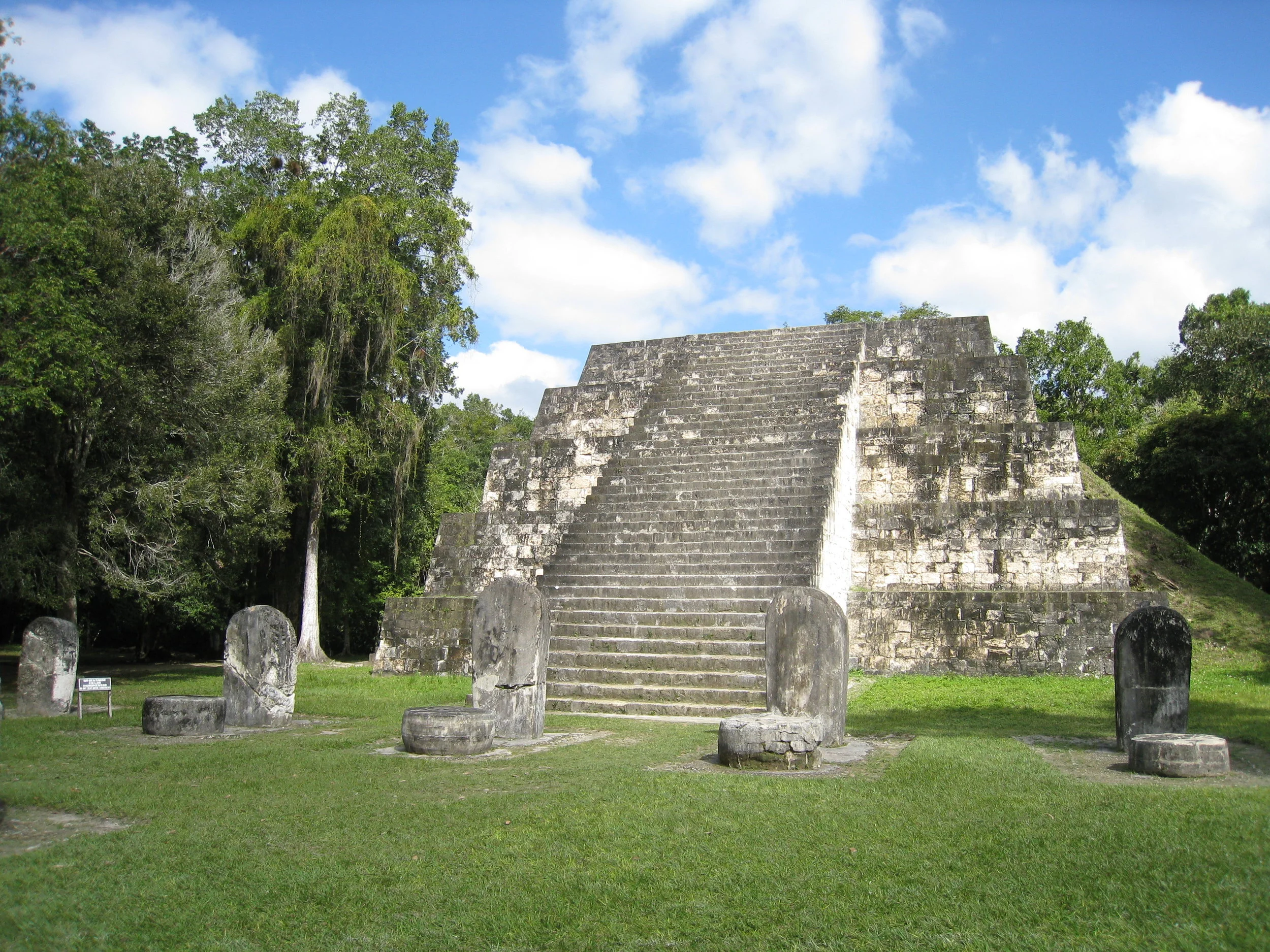  Tikal--Complex Q pyramid, stele and sacrifical stones 