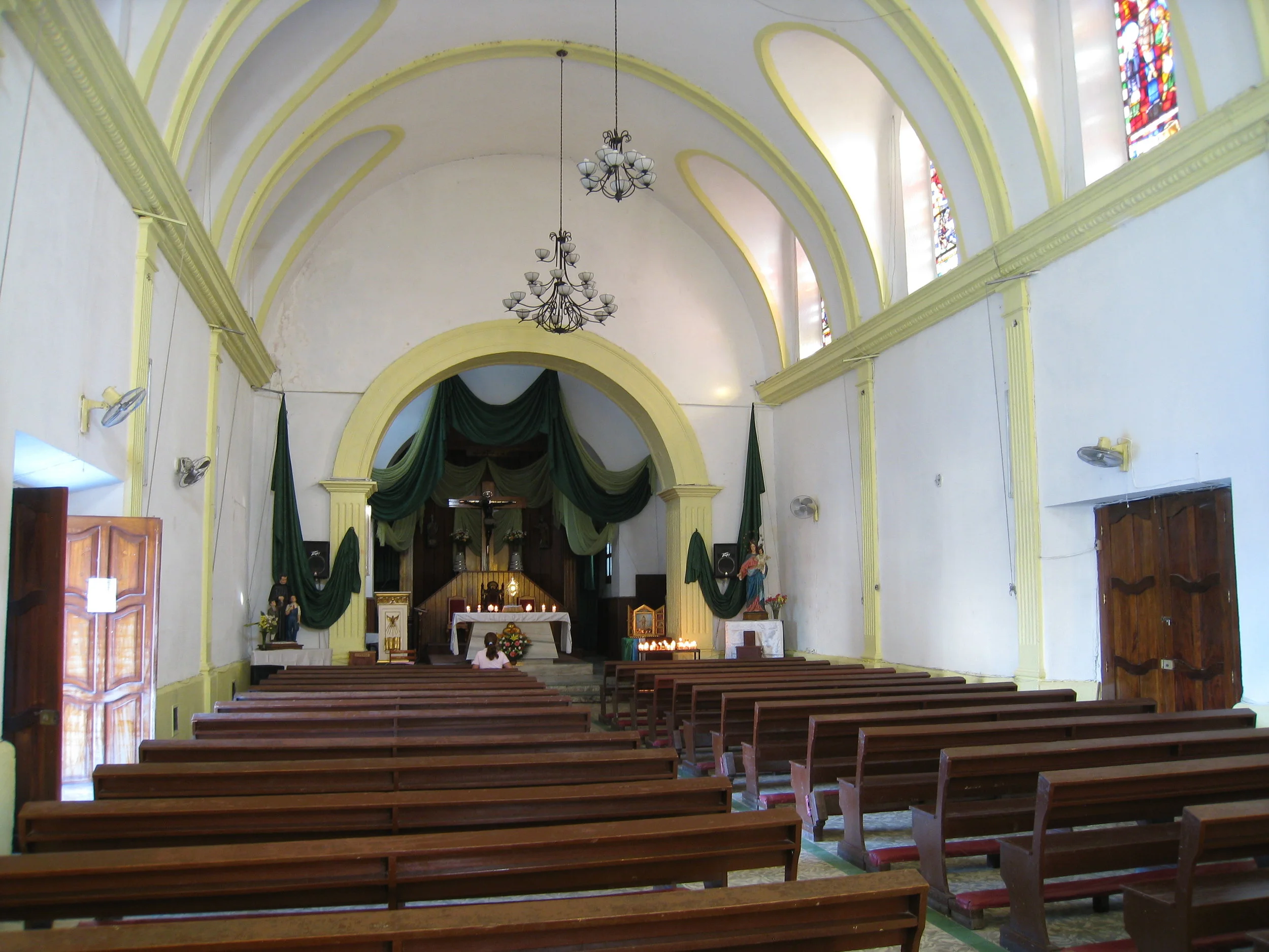  Flores--Small island town in Peten--inside the main plaza church 