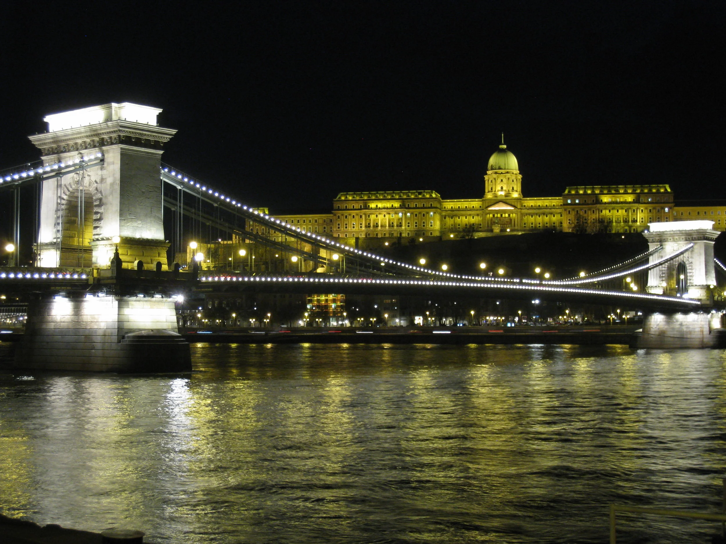  Budapest--The National Art Museum on Castle Hill with the Chain Bridge in front 