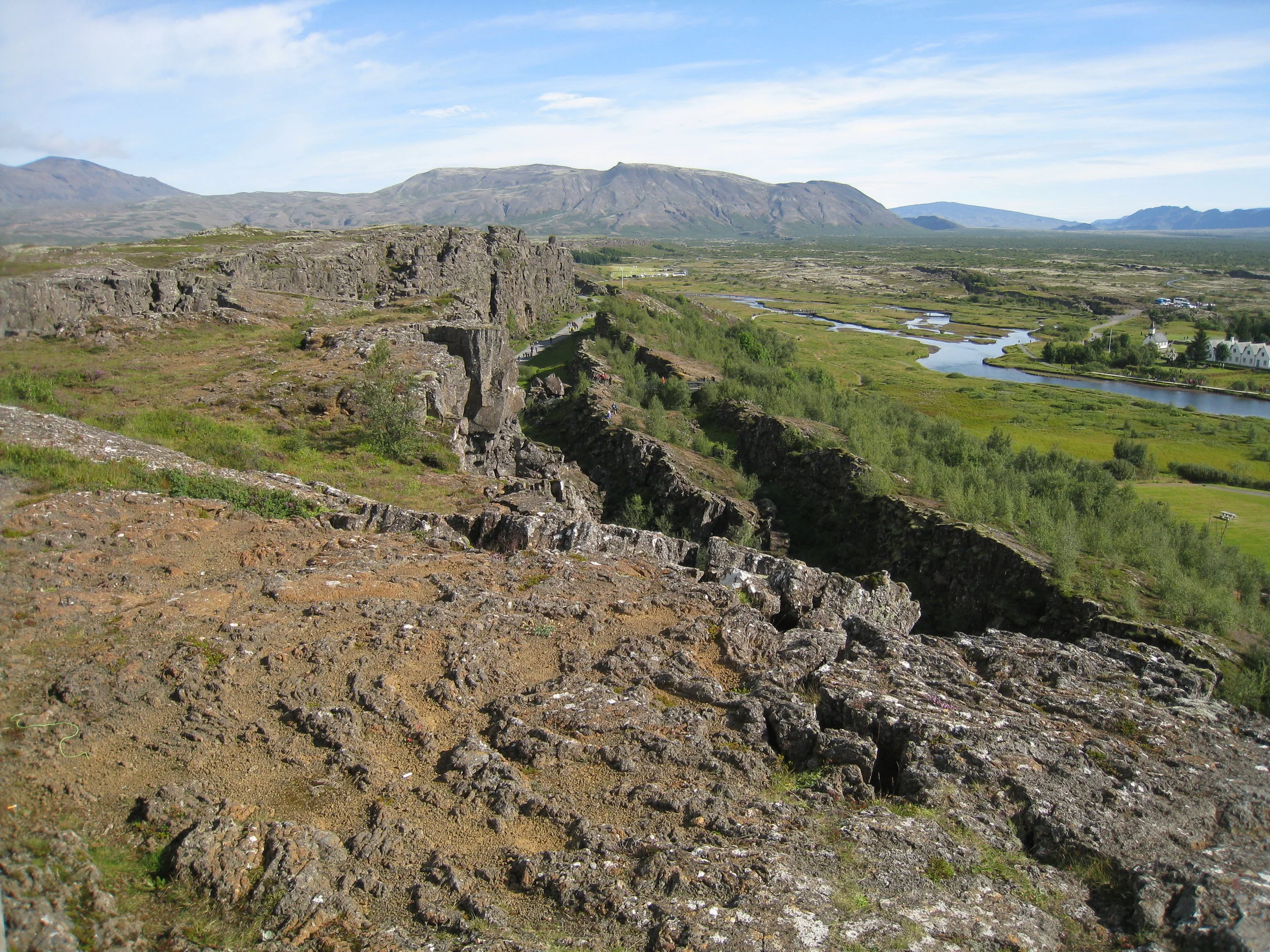  In Thingvellir National Park--The continental rift or mid-Atlantic Ridge where the American and Eurasian tectonic plates are slowly separating (1/8 inch per year)--site of the first Icelandic general assembly (in 930 AD) 
