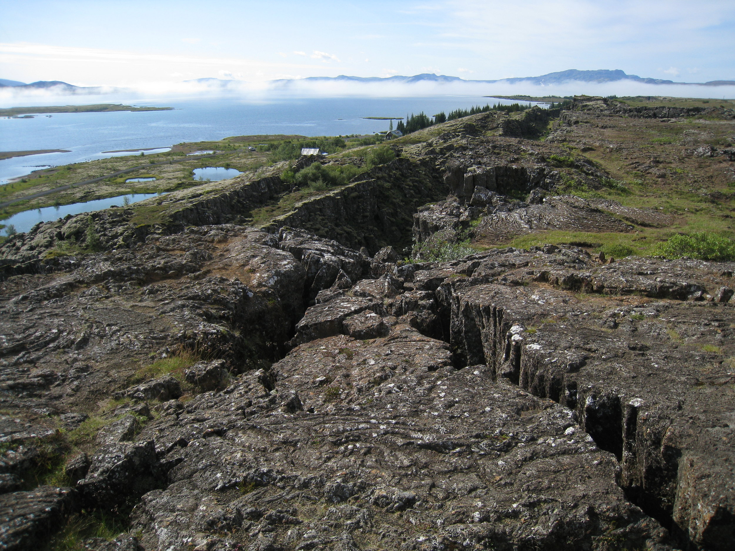  In Thingvellir National Park--The continental rift or mid-Atlantic Ridge where the American and Eurasian tectonic plates are slowly separating (1/8 inch per year)--site of the first Icelandic general assembly (in 930 AD) 
