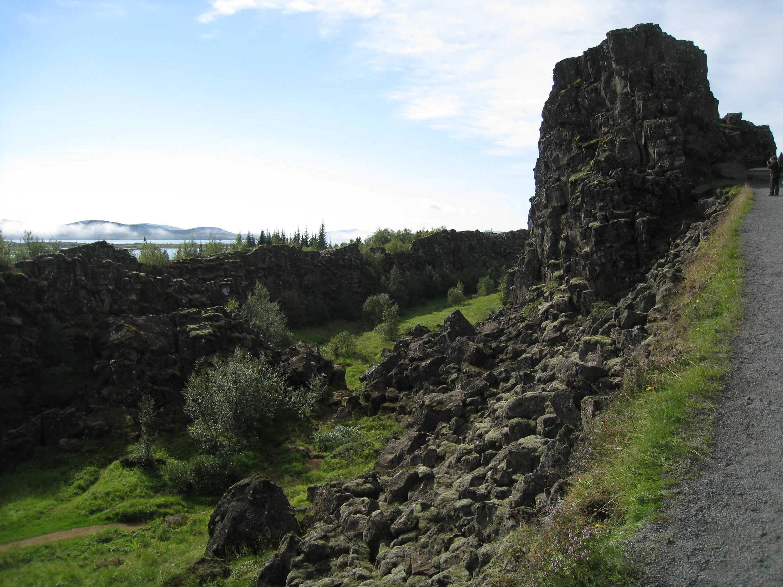  In Thingvellir National Park--The continental rift or mid-Atlantic Ridge where the American and Eurasian tectonic plates are slowly separating (1/8 inch per year)--site of the first Icelandic general assembly (in 930 AD) 