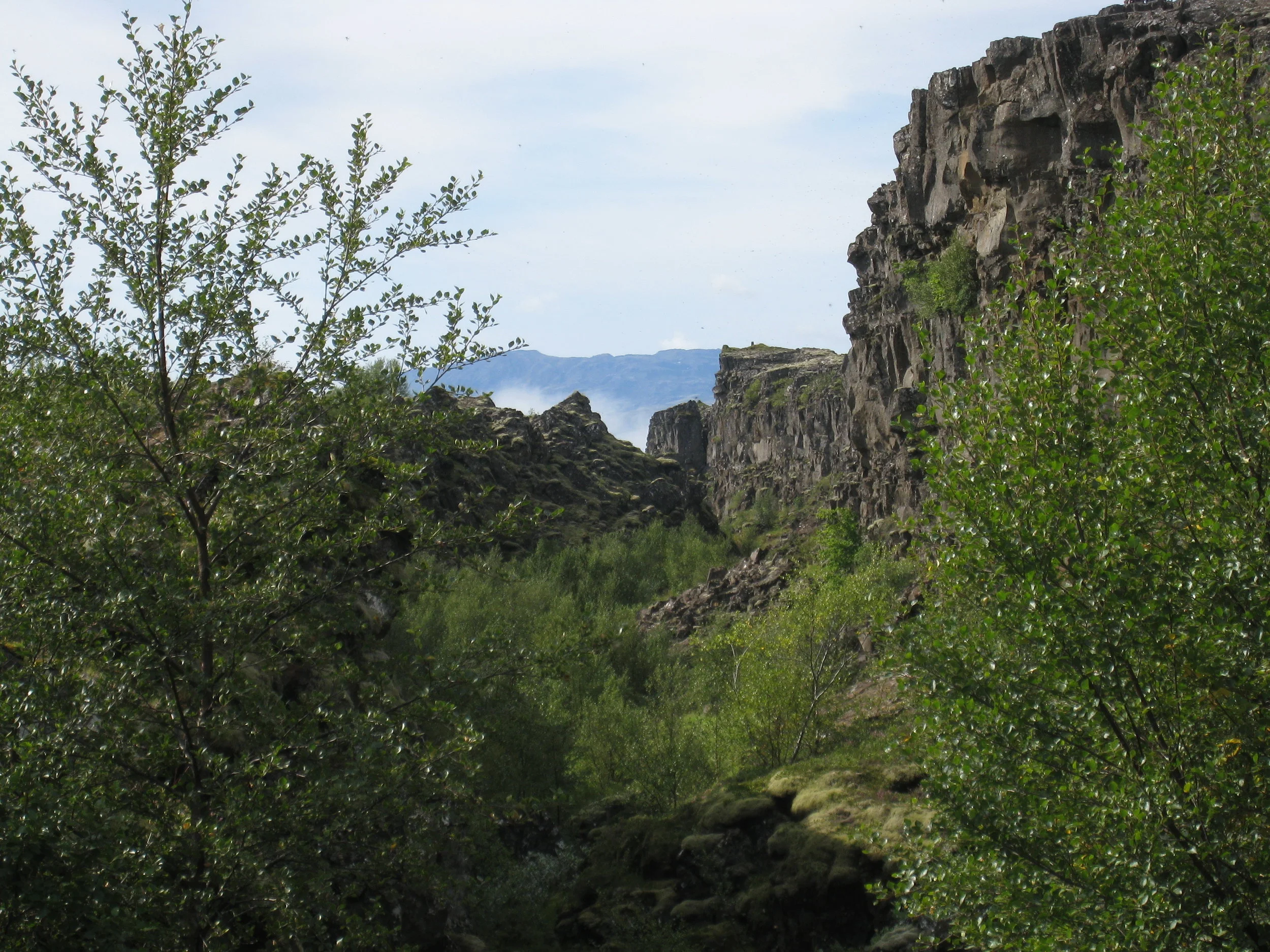  In Thingvellir National Park--The continental rift or mid-Atlantic Ridge where the American and Eurasian tectonic plates are slowly separating (1/8 inch per year)--site of the first Icelandic general assembly (in 930 AD) 