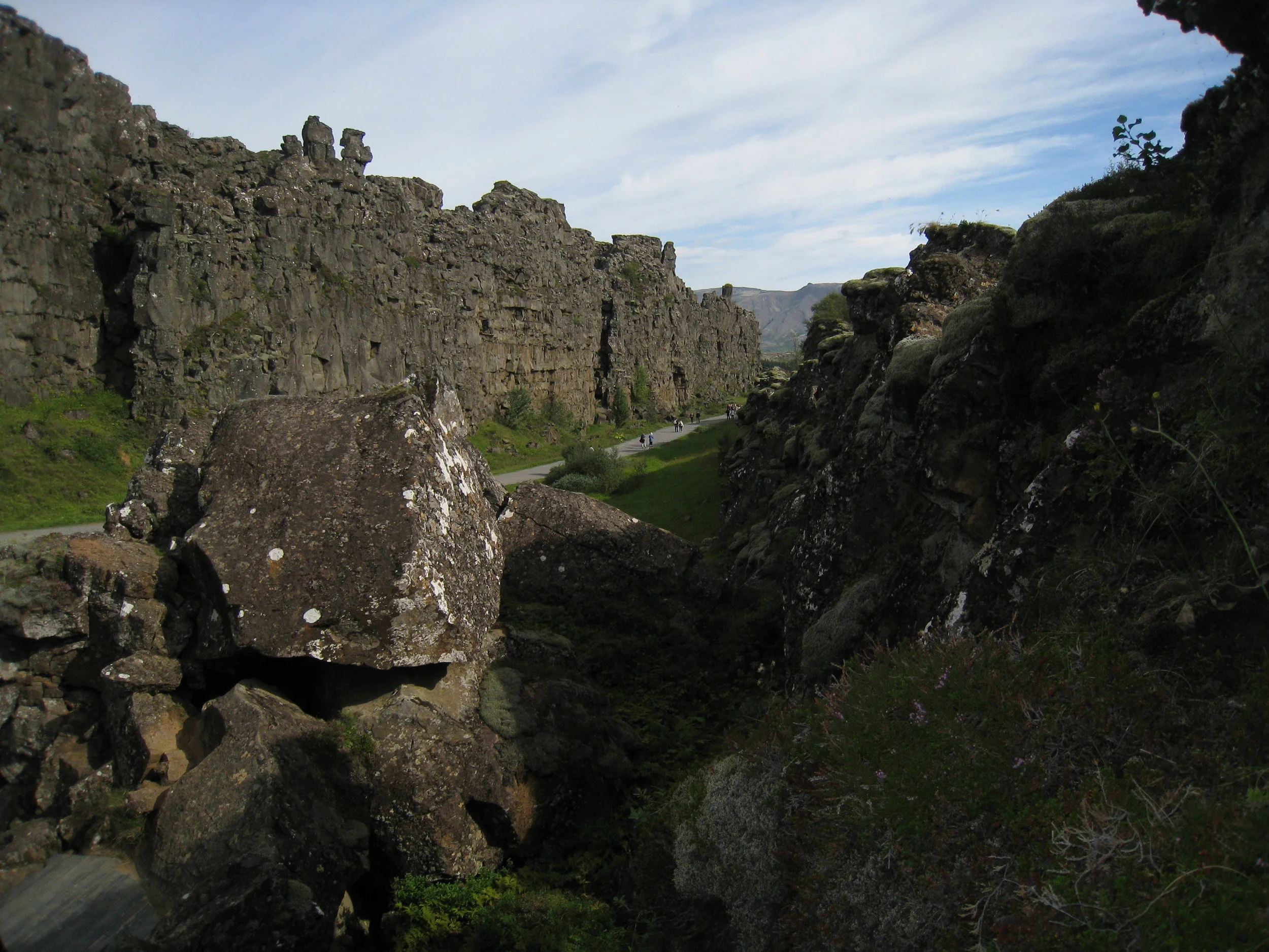  In Thingvellir National Park--The continental rift or mid-Atlantic Ridge where the American and Eurasian tectonic plates are slowly separating (1/8 inch per year)--site of the first Icelandic general assembly (in 930 AD) 