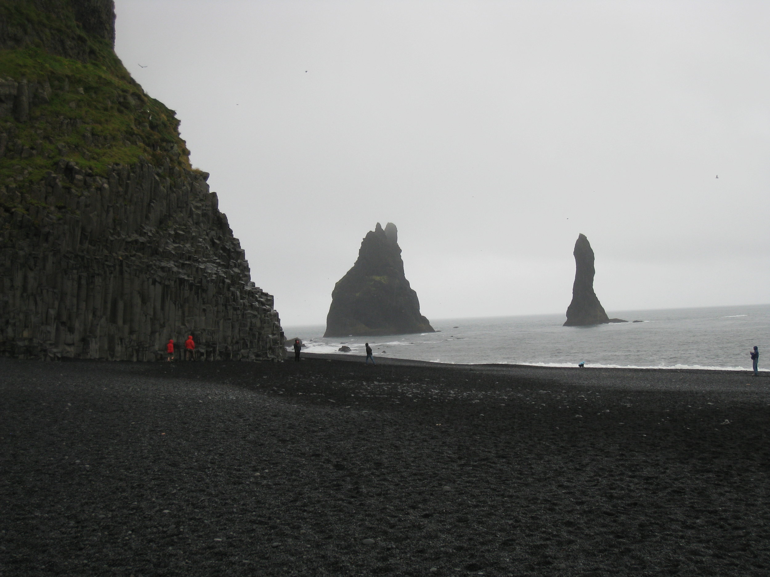  On the black lava beaches and rock formations near Vik (Reynishverfi), the southernmost point in Iceland 