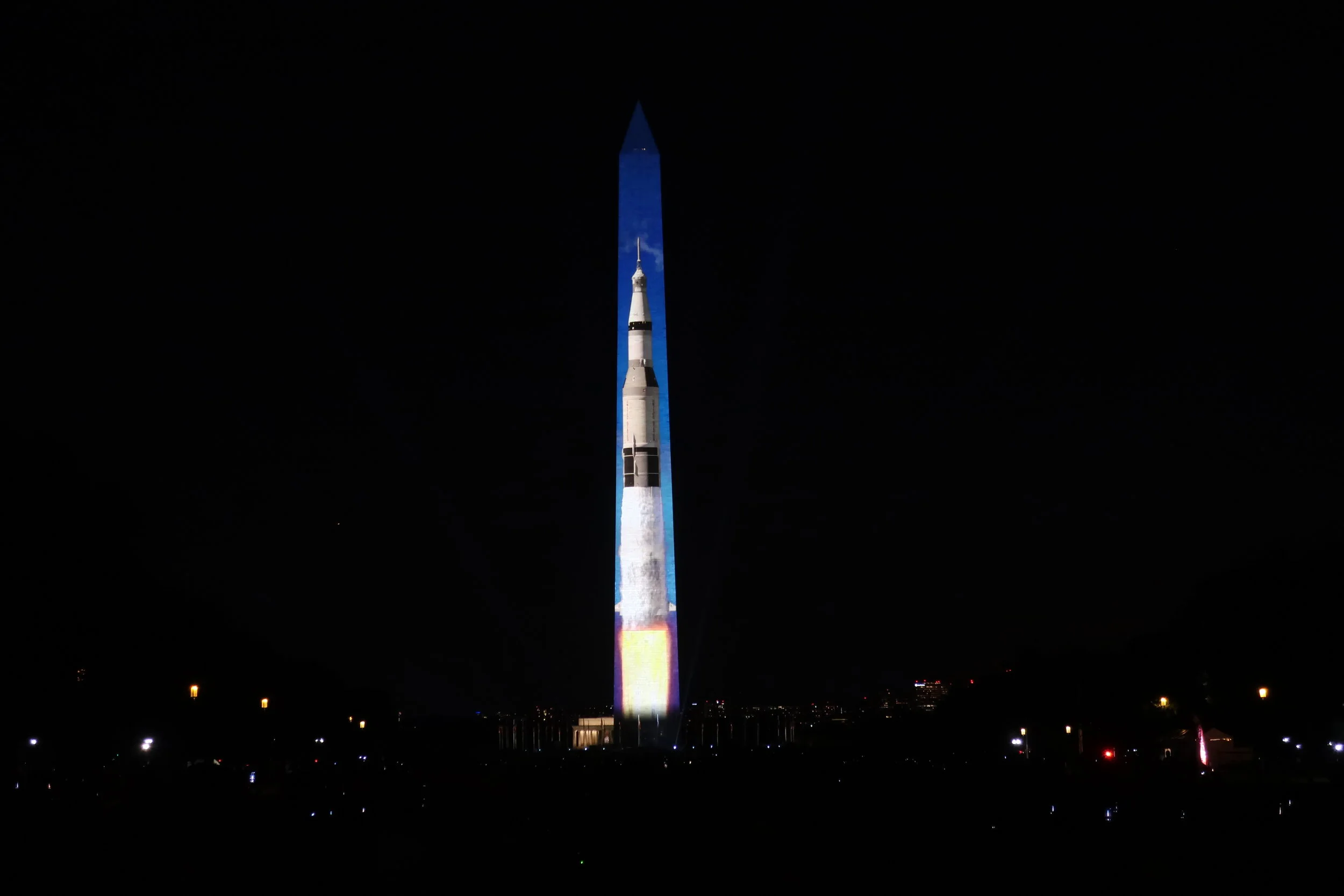  DC 2019--July--Washington Monument--Celebration of Apollo 11 Fiftieth Anniversary--Saturn Rocket --Blast-off 