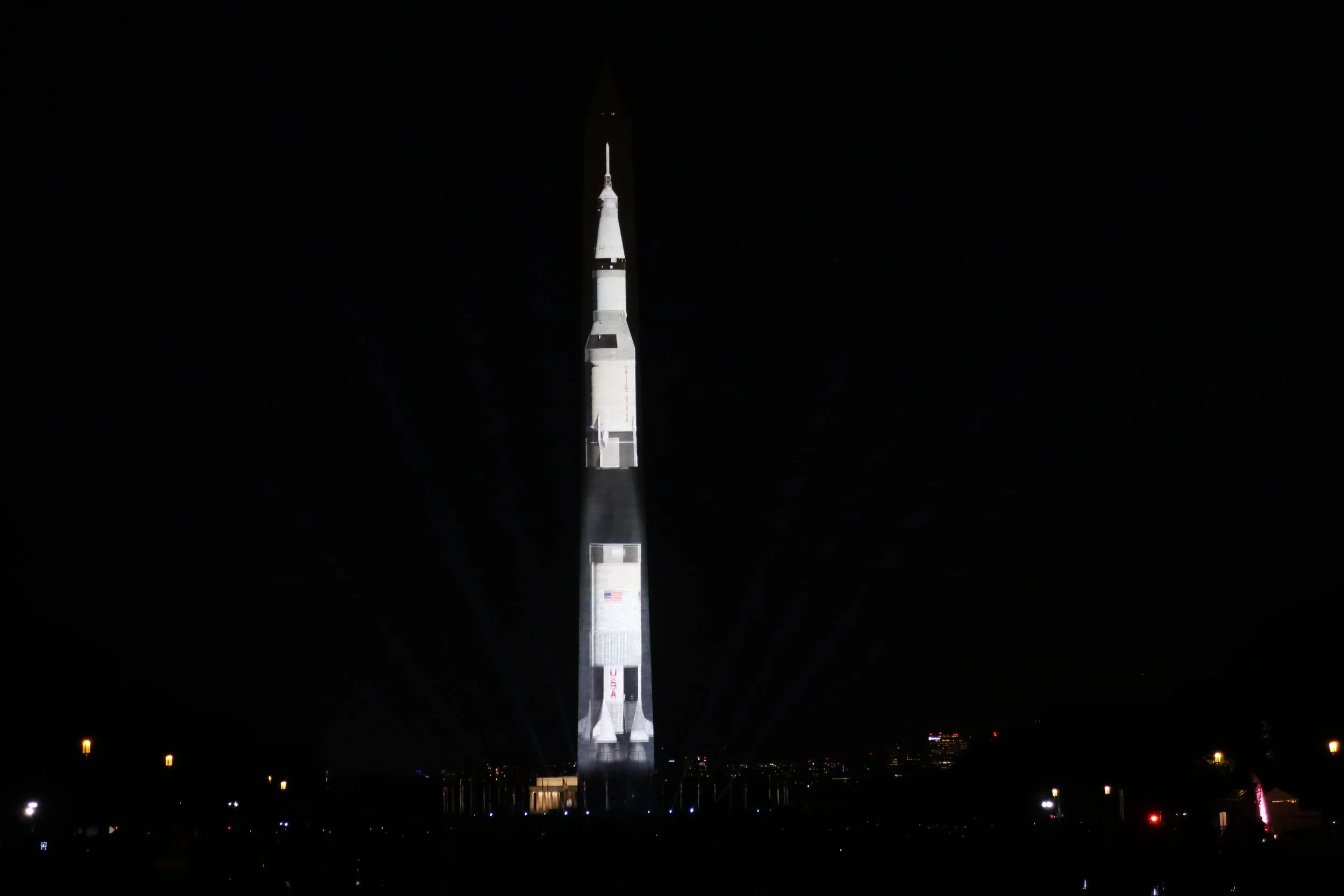  DC 2019--July--Washington Monument--Celebration of Apollo 11 Fiftieth Anniversary--Saturn Rocket--First Stage released 
