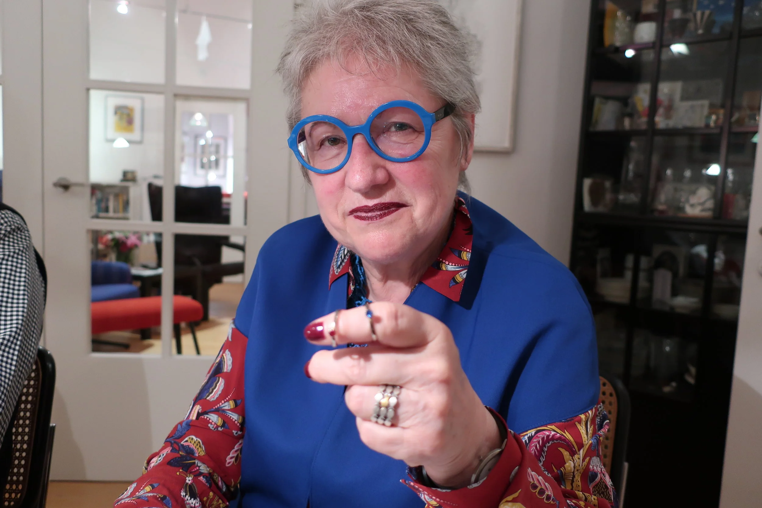  Cologne 2019--Dinner of smoked salmon and lamb at Renate and Joerg's-- Renate Schneider showing their wedding rings (from Kindel's via Roger King) 