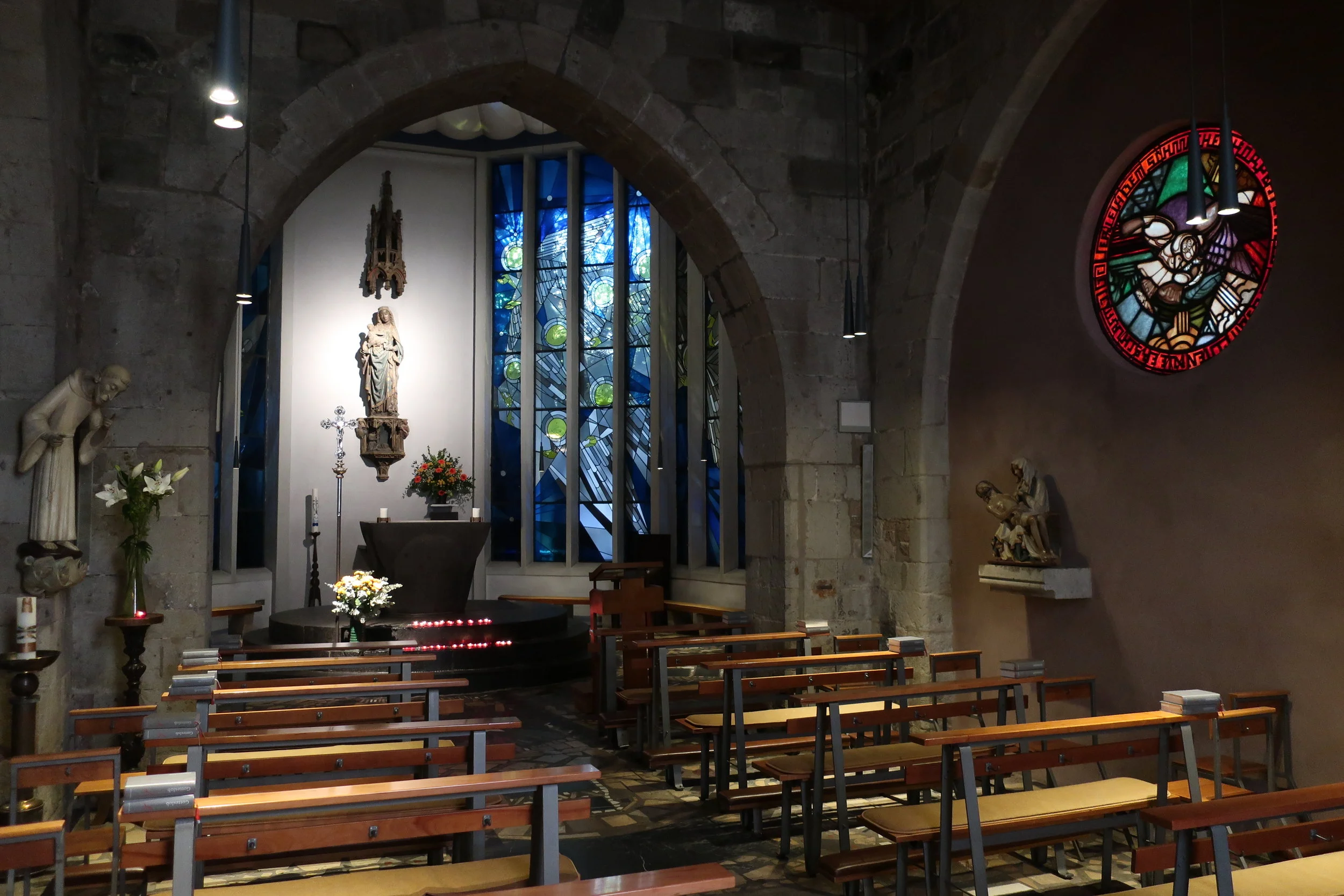  Cologne 2019--Kolumba Museum, on the site of the bombed out St. Kolumba Church, The chapel with the miraculously unharmed (during the war) Madonna 