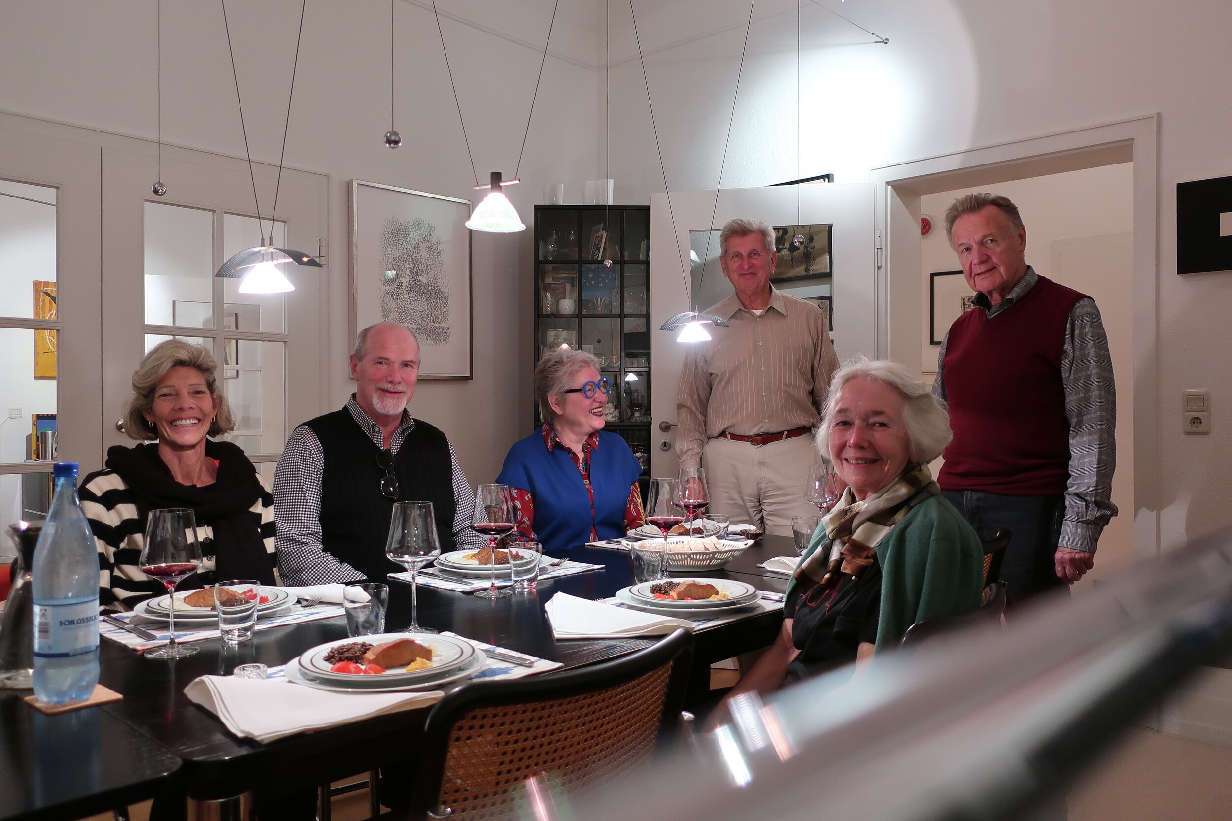  Cologne 2019--Dinner of smoked salmon and lamb at Renate and Joerg's--Debbie and Rick Schreiber, Renate Schneider, Karl and Carrol Kindel and Joerg Goralewski 