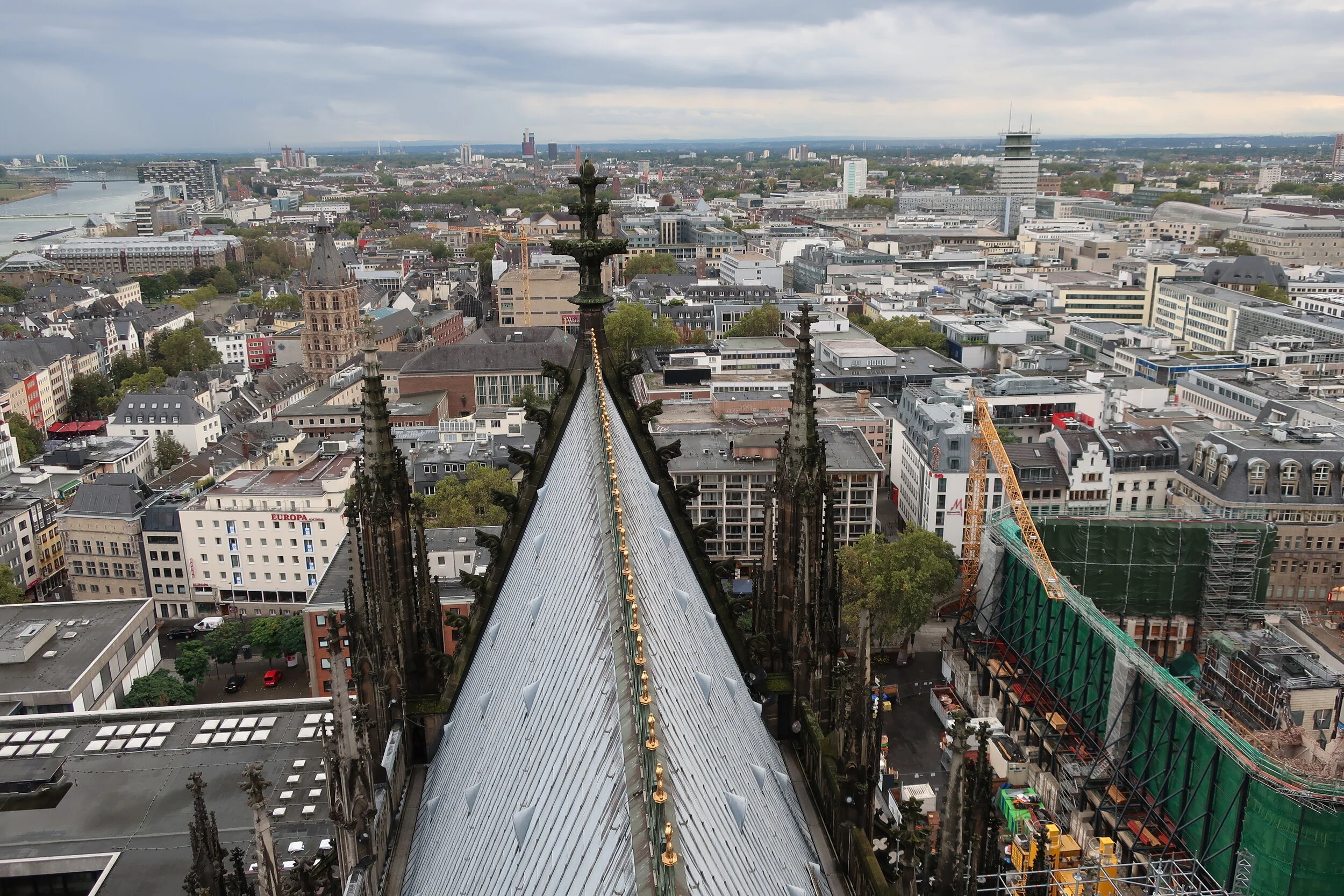  Cologne 2019--Cologne Cathedral insider's tour of the high reaches of the Cathedral--View from the modern steeple--Cathedral roof in front looking north 