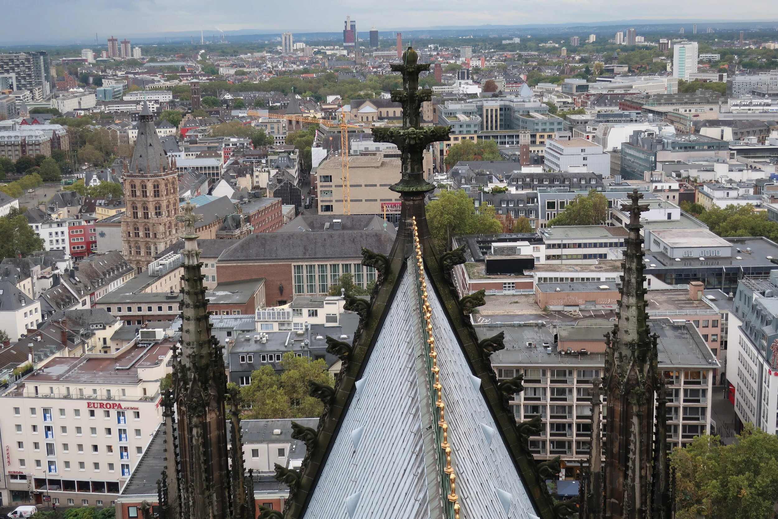  Cologne 2019--Cologne Cathedral insider's tour of the high reaches of the Cathedral--View from the modern steeple--Cathedral roof in front looking north 