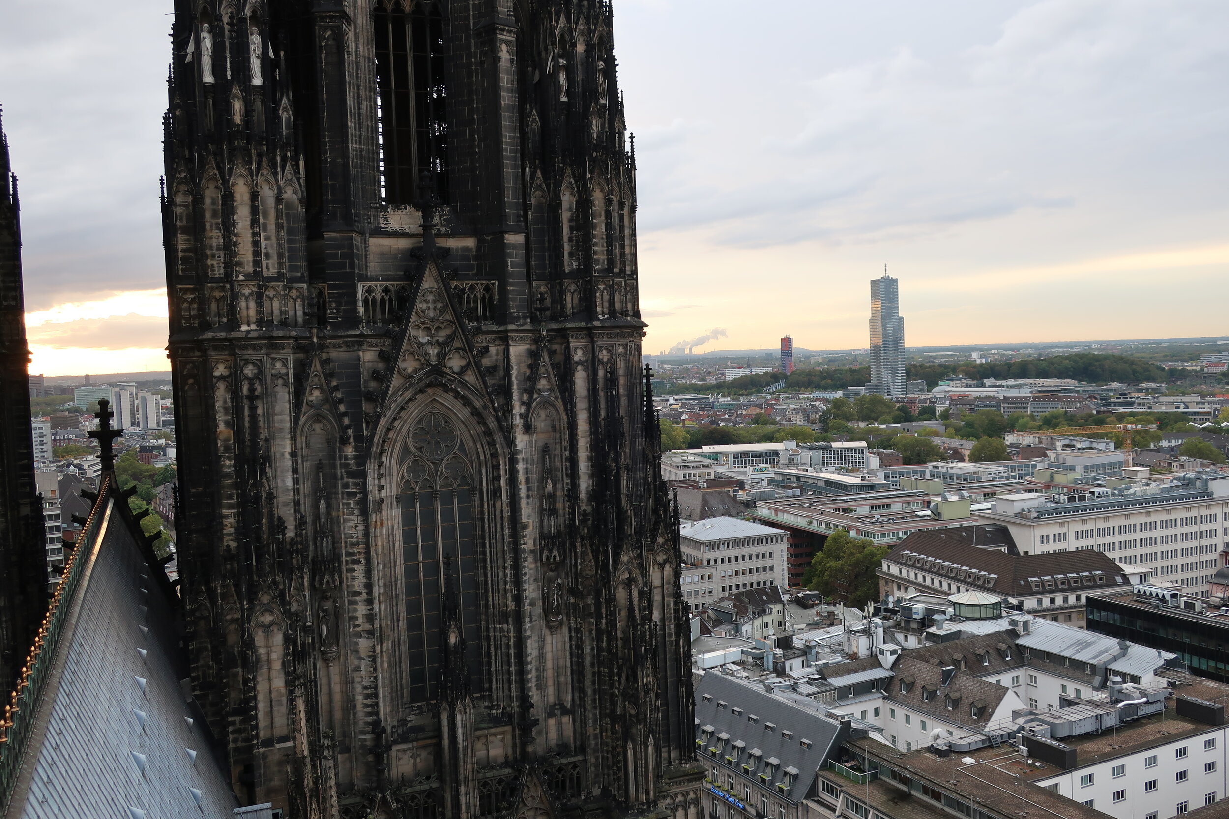  Cologne 2019--Cologne Cathedral insider's tour of the high reaches of the Cathedral--Looking westerly past the old steeple at the brown coal fields 