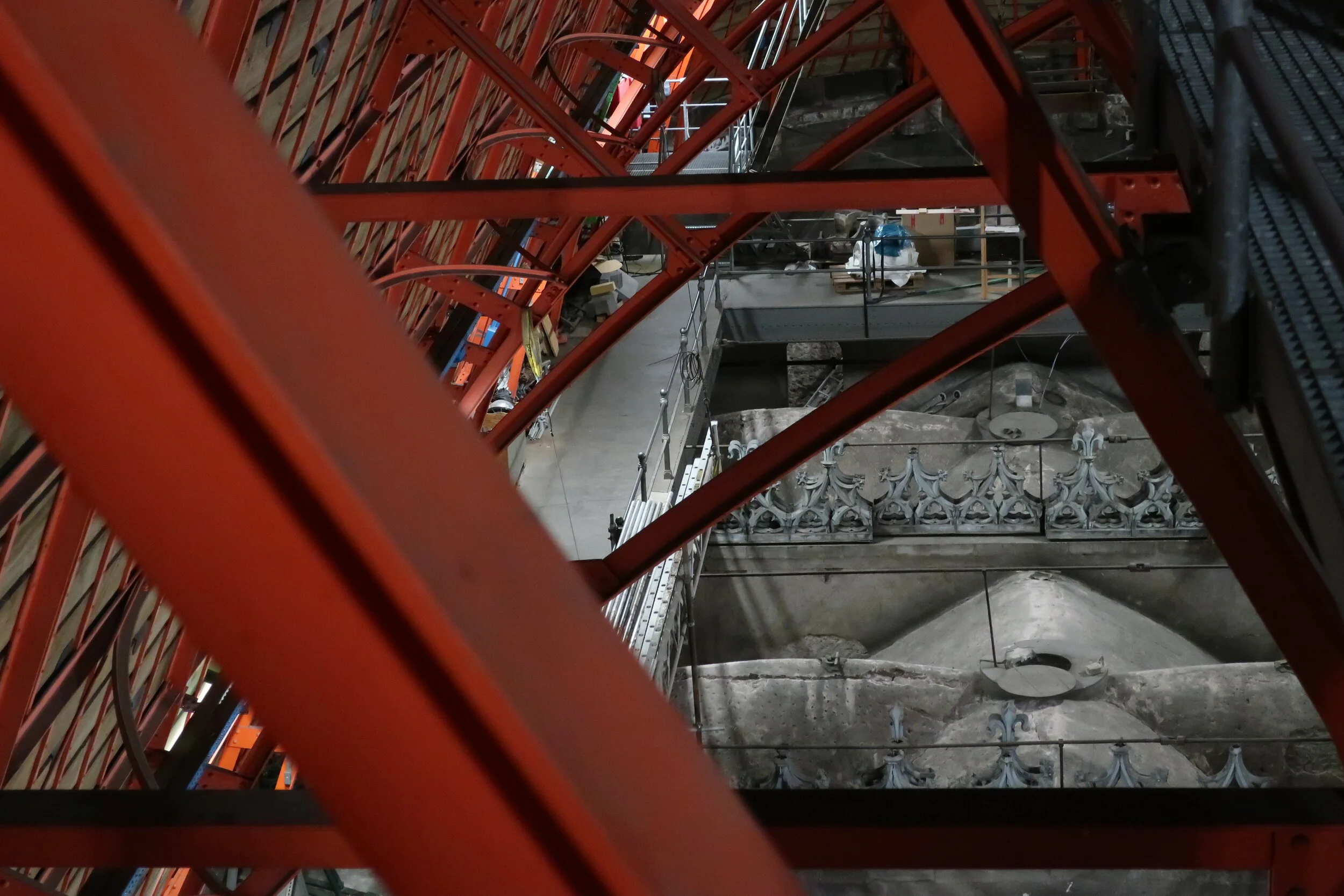  Cologne 2019--Cologne Cathedral insider's tour of the high reaches of the Cathedral--Looking along the roofline at the top of the cathedral ceiling--note venting 
