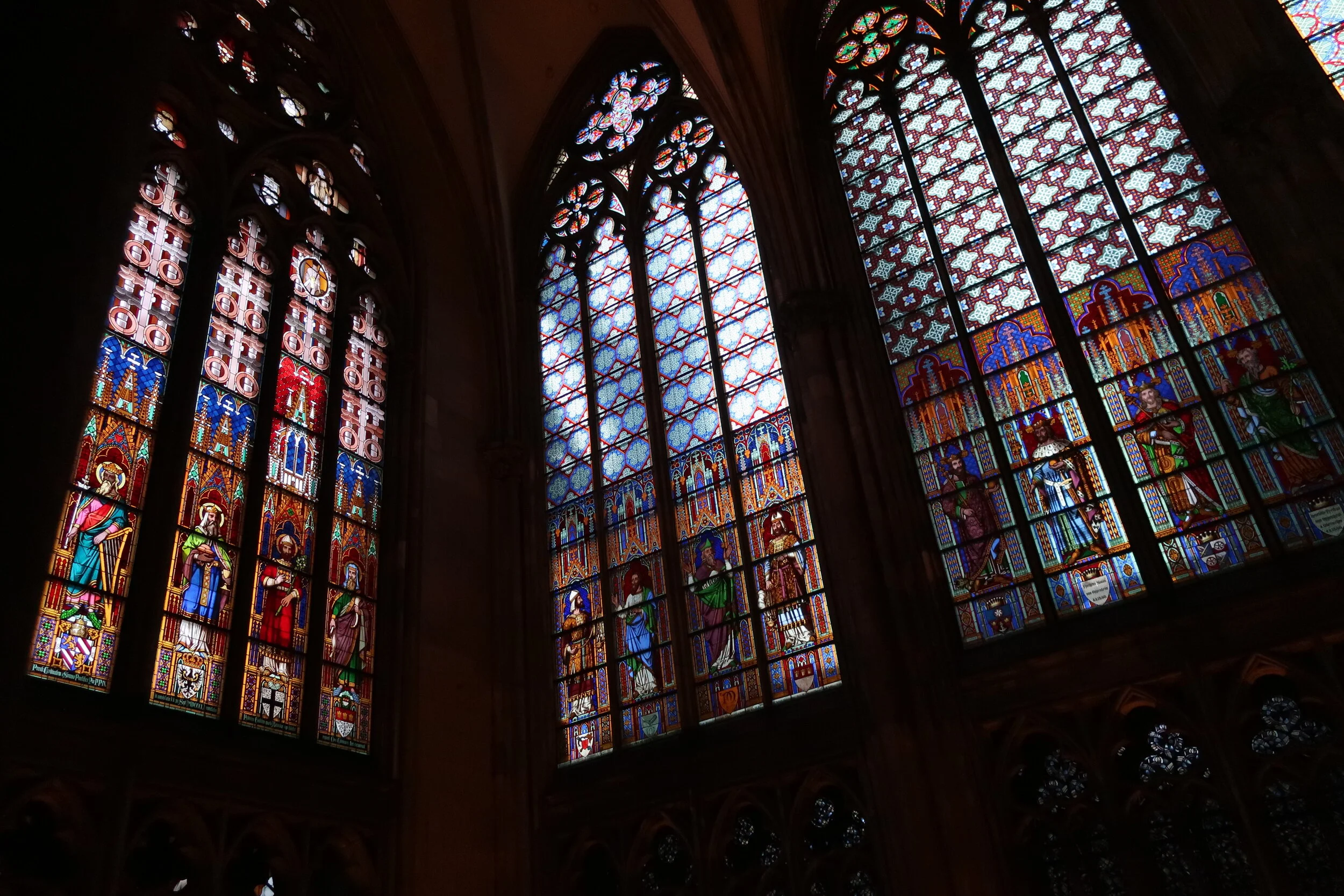  Cologne 2019--Cologne Cathedral insider's tour of the high reaches of the Cathedral--The Transcept with old stained glass windows 