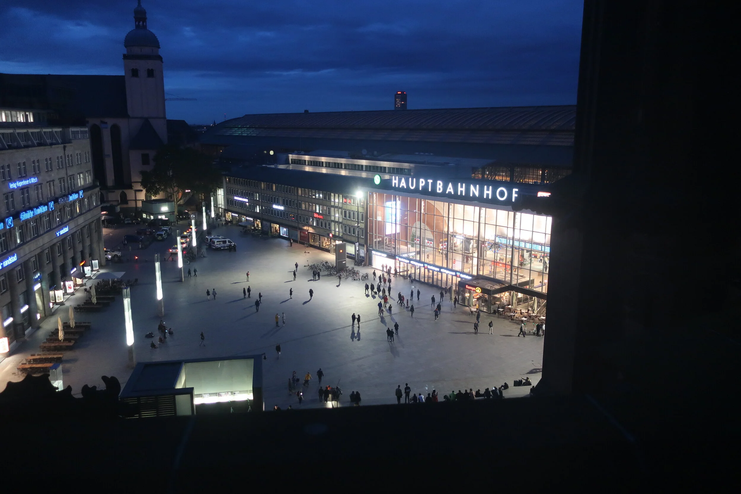  Cologne 2019--Cologne Cathedral insider's tour of the high reaches of the Cathedral--Looking out over the railroad station 