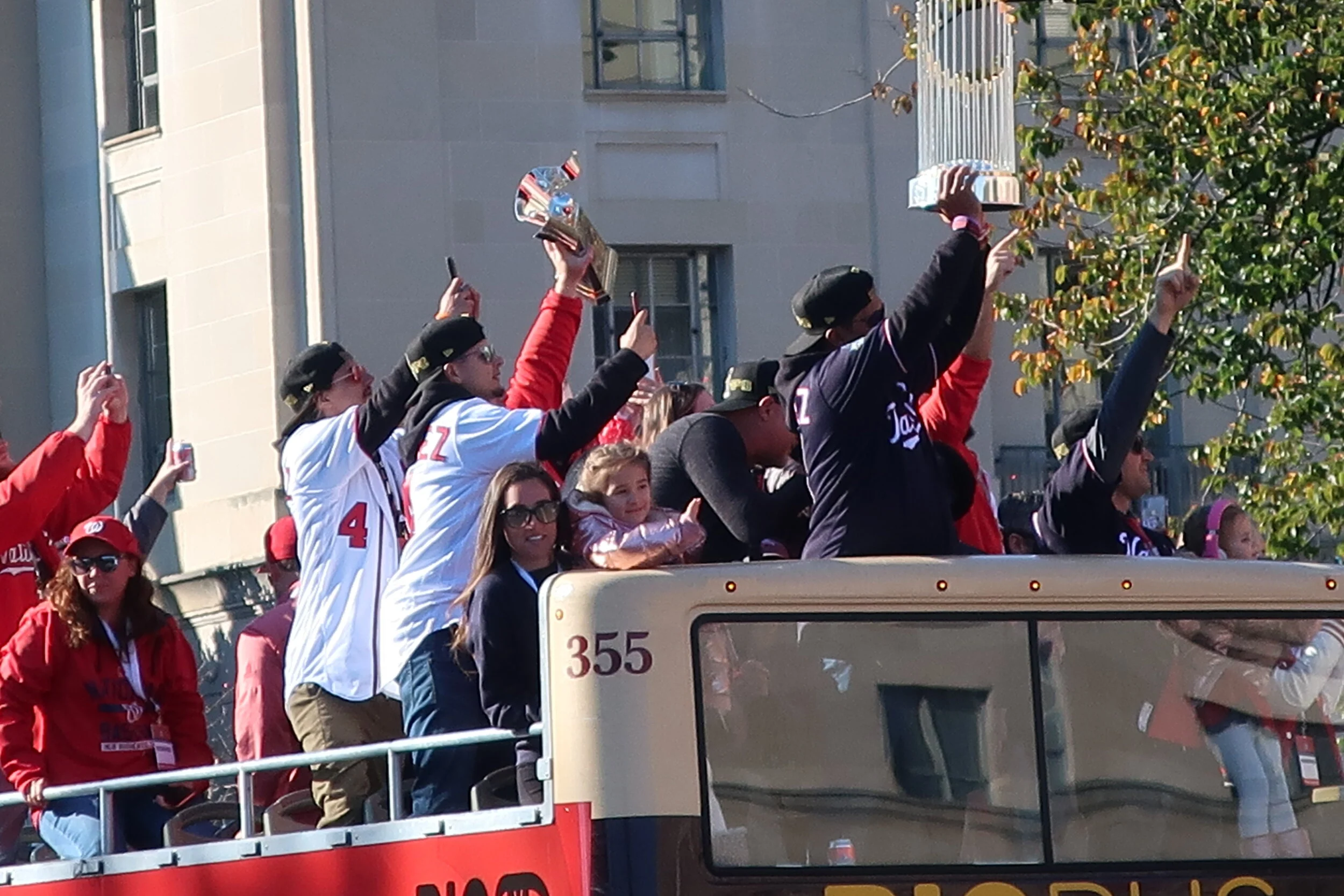  DC 2019--Nats Parade--Mike Rizzo, Davey Martinez and the World Series Trophy 