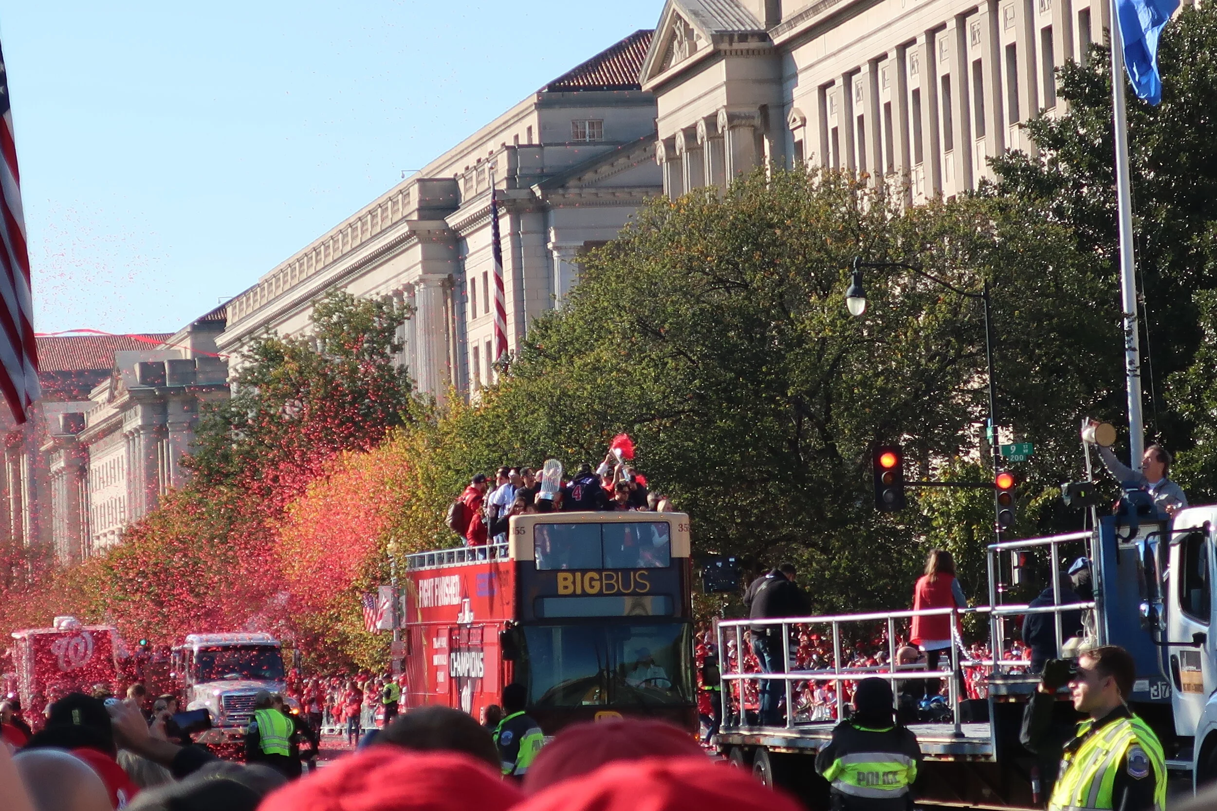  DC 2019--Nats Parade--Mike Rizzo, Davey Martinez and the World Series Trophy 