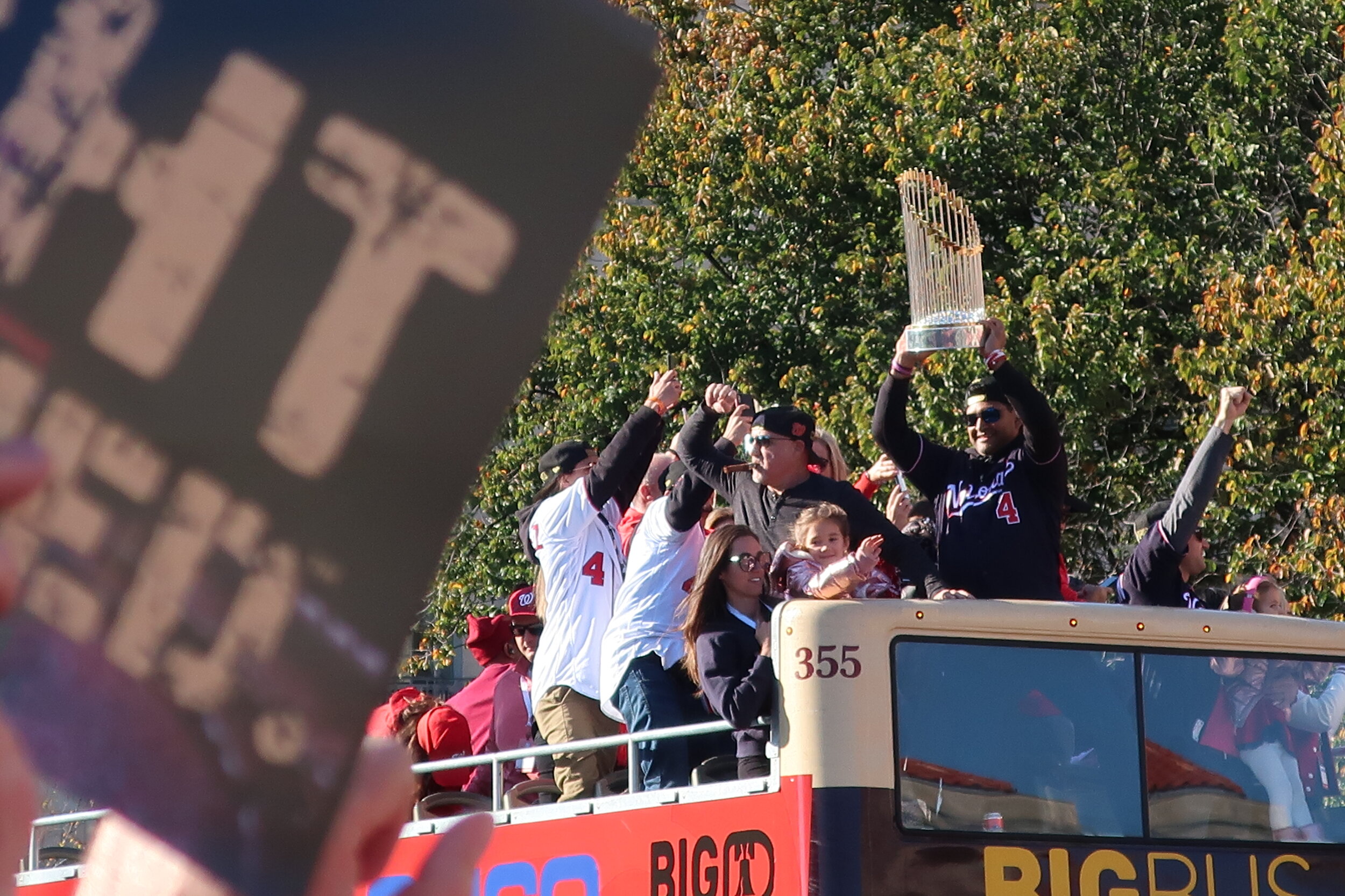  DC 2019--Nats Parade--Mike Rizzo, Davey Martinez and the World Series Trophy 