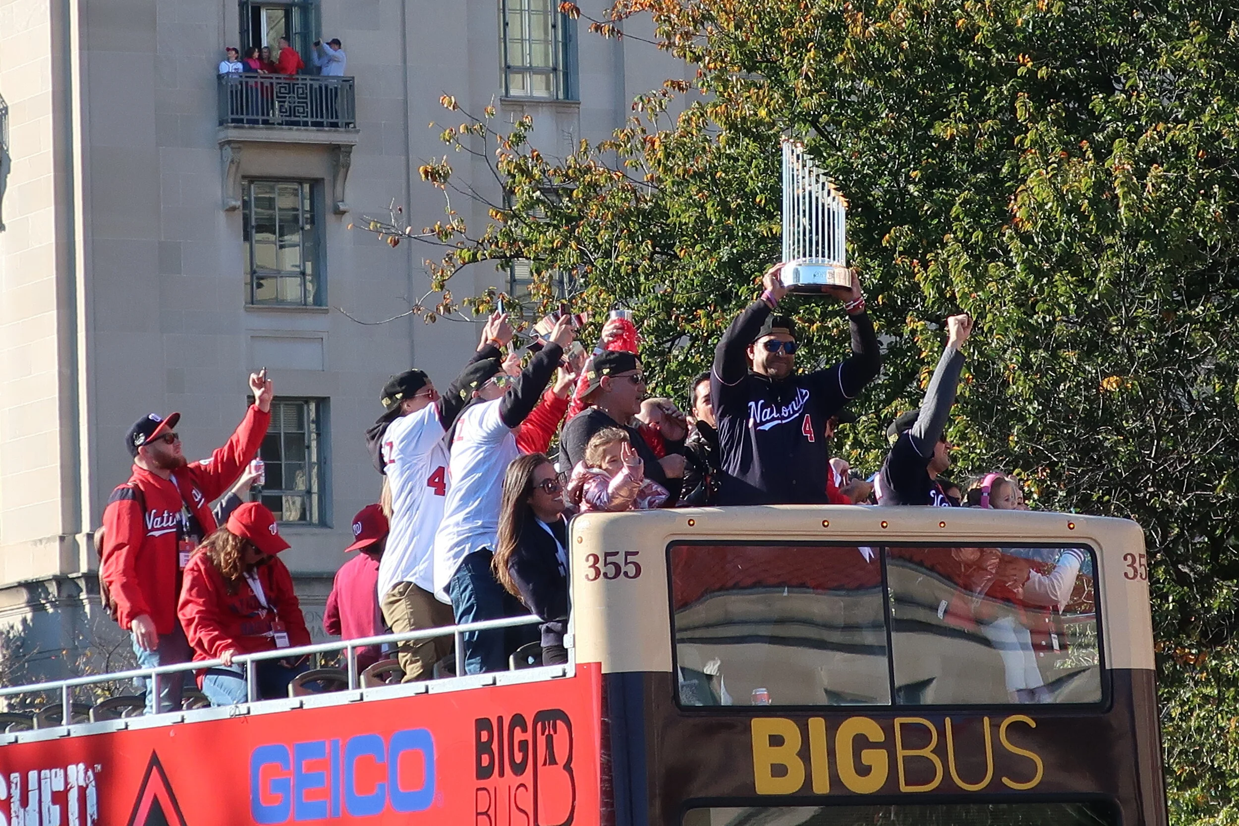  DC 2019--Nats Parade--Mike Rizzo, Davey Martinez and the World Series Trophy 