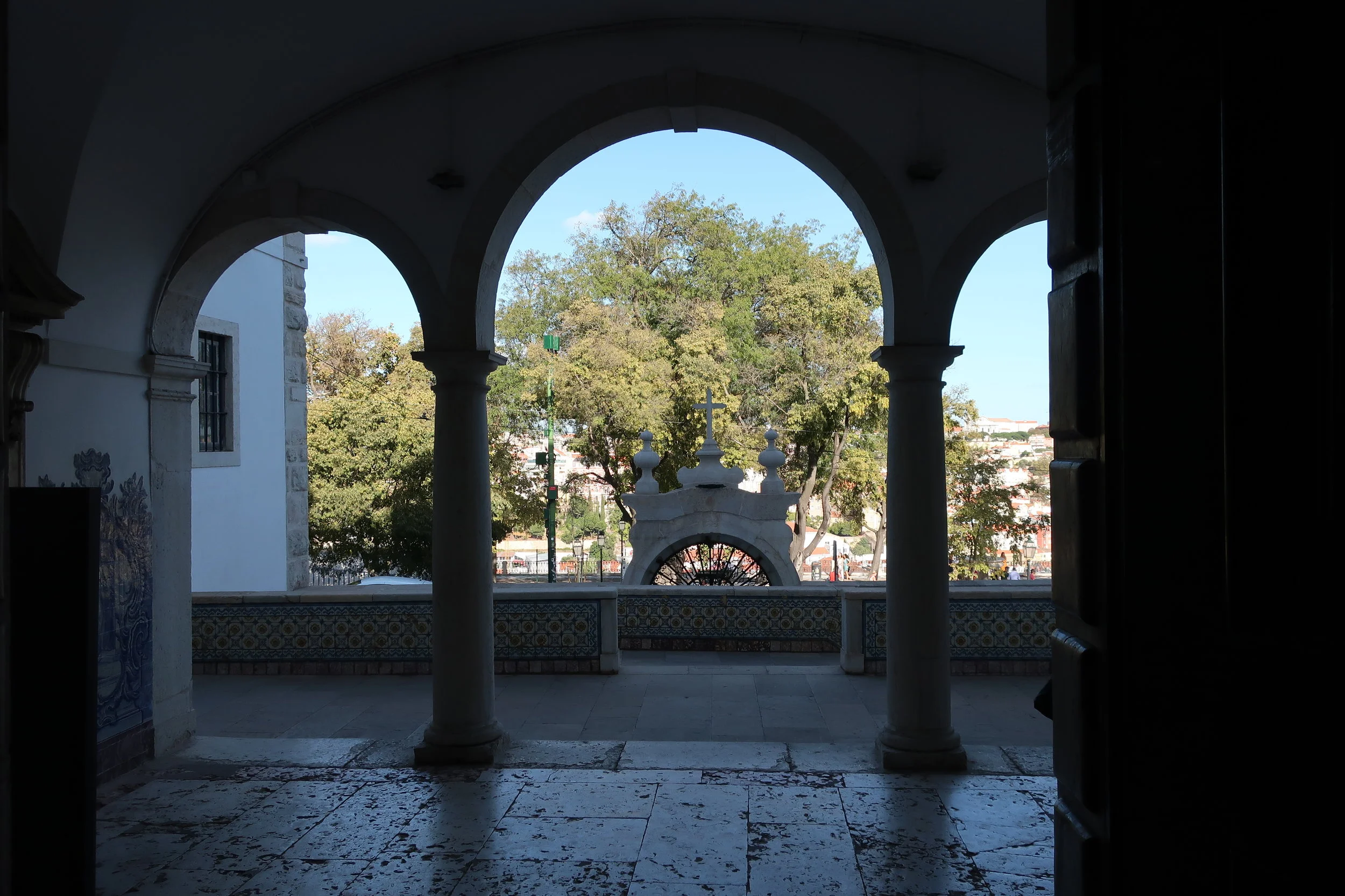  Lisbon 2019--Sao Pedro de Alcantara Convent--Entrance looking out 