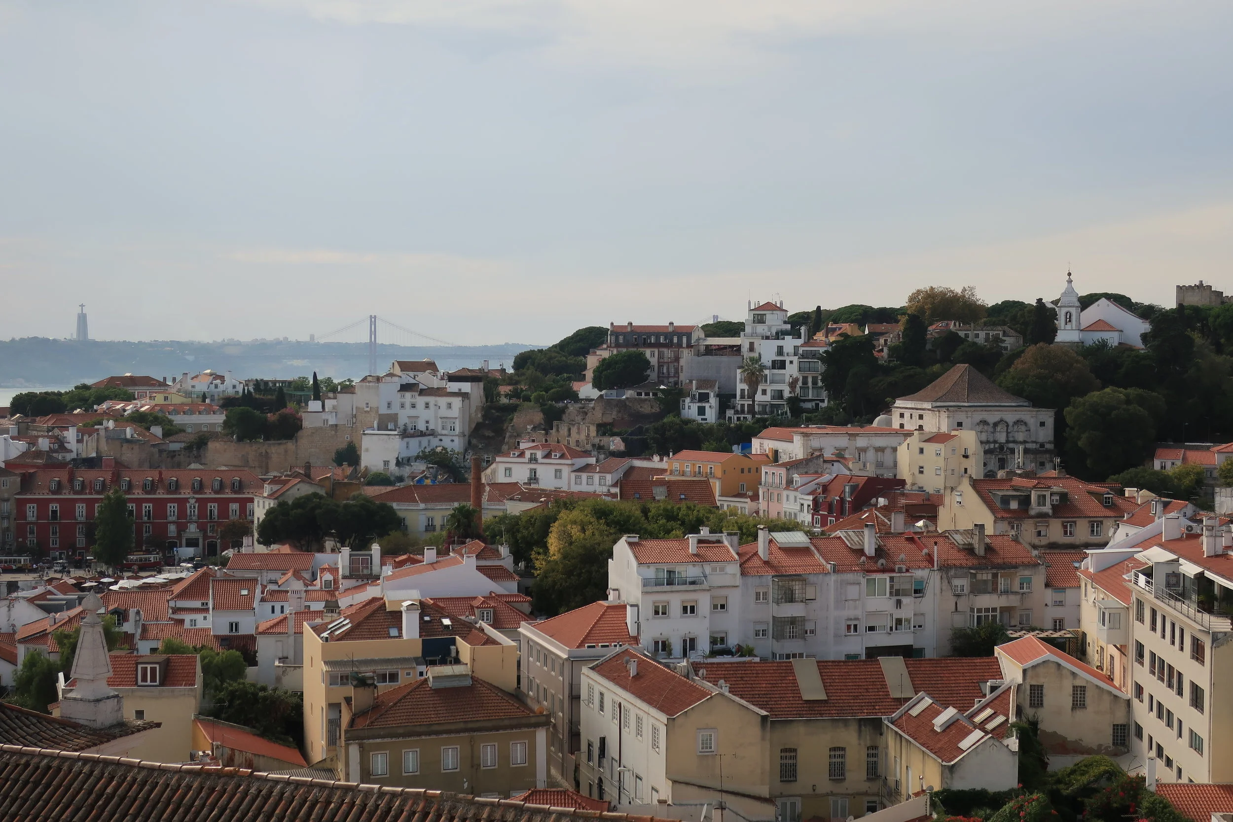  Lisbon 2019--Sao Vicente church and monastery--View from roof to Alfama and 25 Abril Bridge 