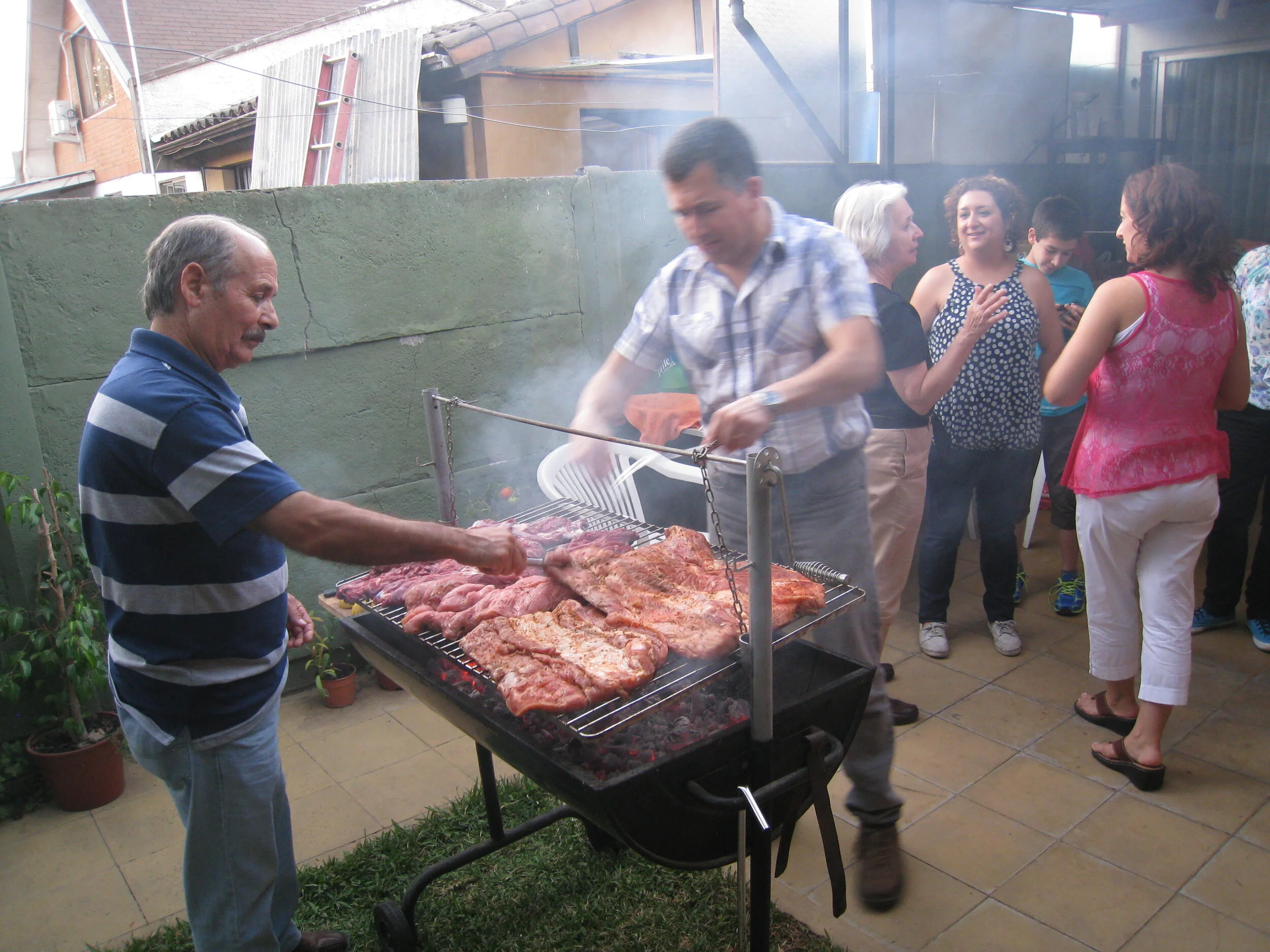 Curico--Aguirre house-Nelson and Ricardo at the asado, with Carrol, Macarena, Sebastian and Carolina 