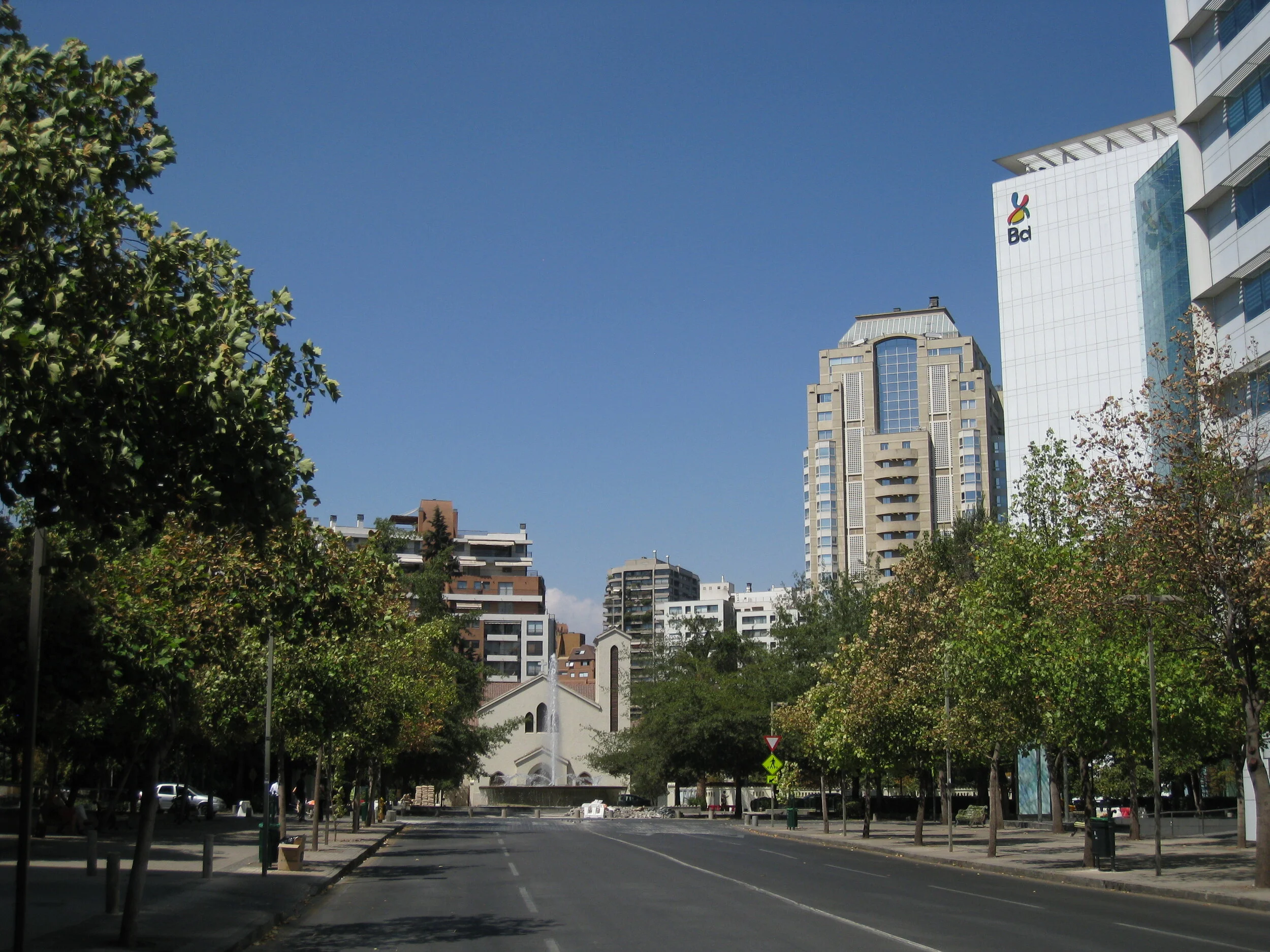 Santiago--Goyenachea in Los Condes looking towards our apartment and the church 