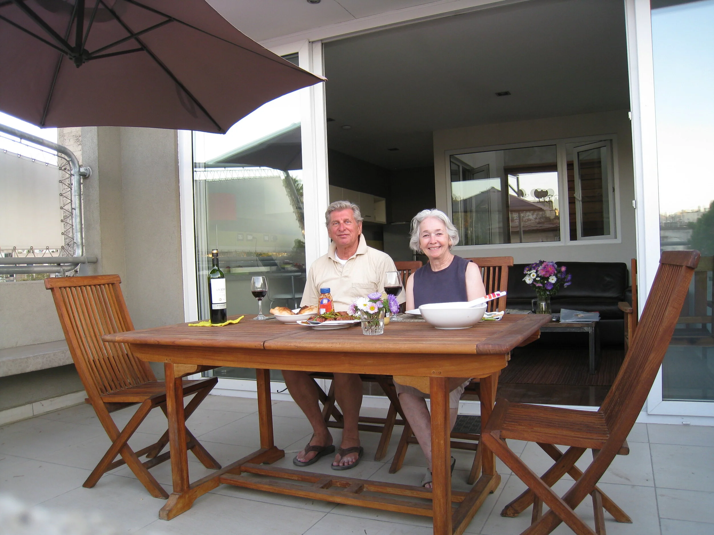  Santiago--Dinner on the balcony of Lastarria 61, Depto. 403 