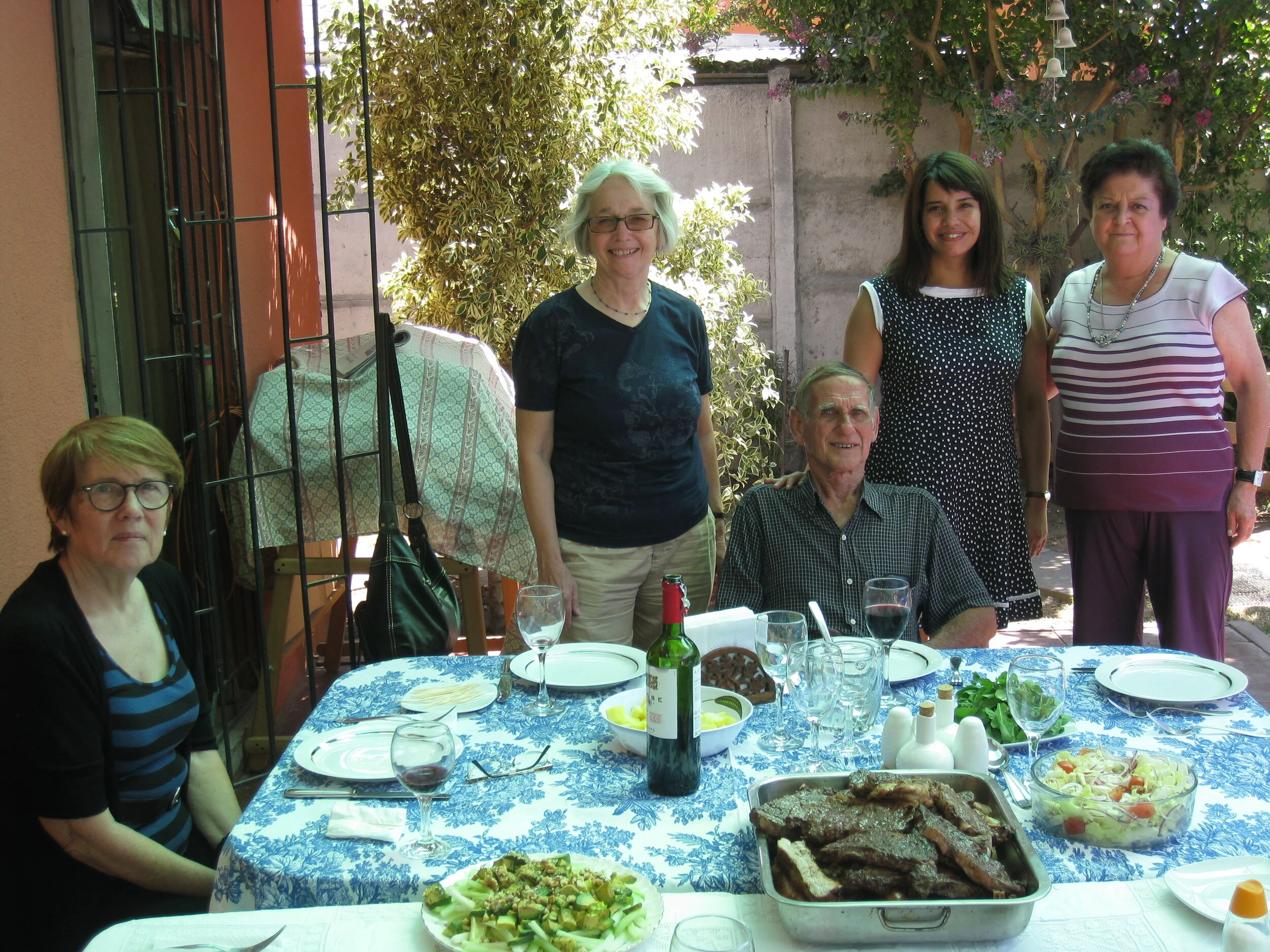  Santiago-- Macul--Sarita Arreguaiz (Canepa)'s house--Cathy Pettinari, Carrol Kindel, Paul Cullingford, Bernadita Canepa and Rosa,  Sarita's friend. 