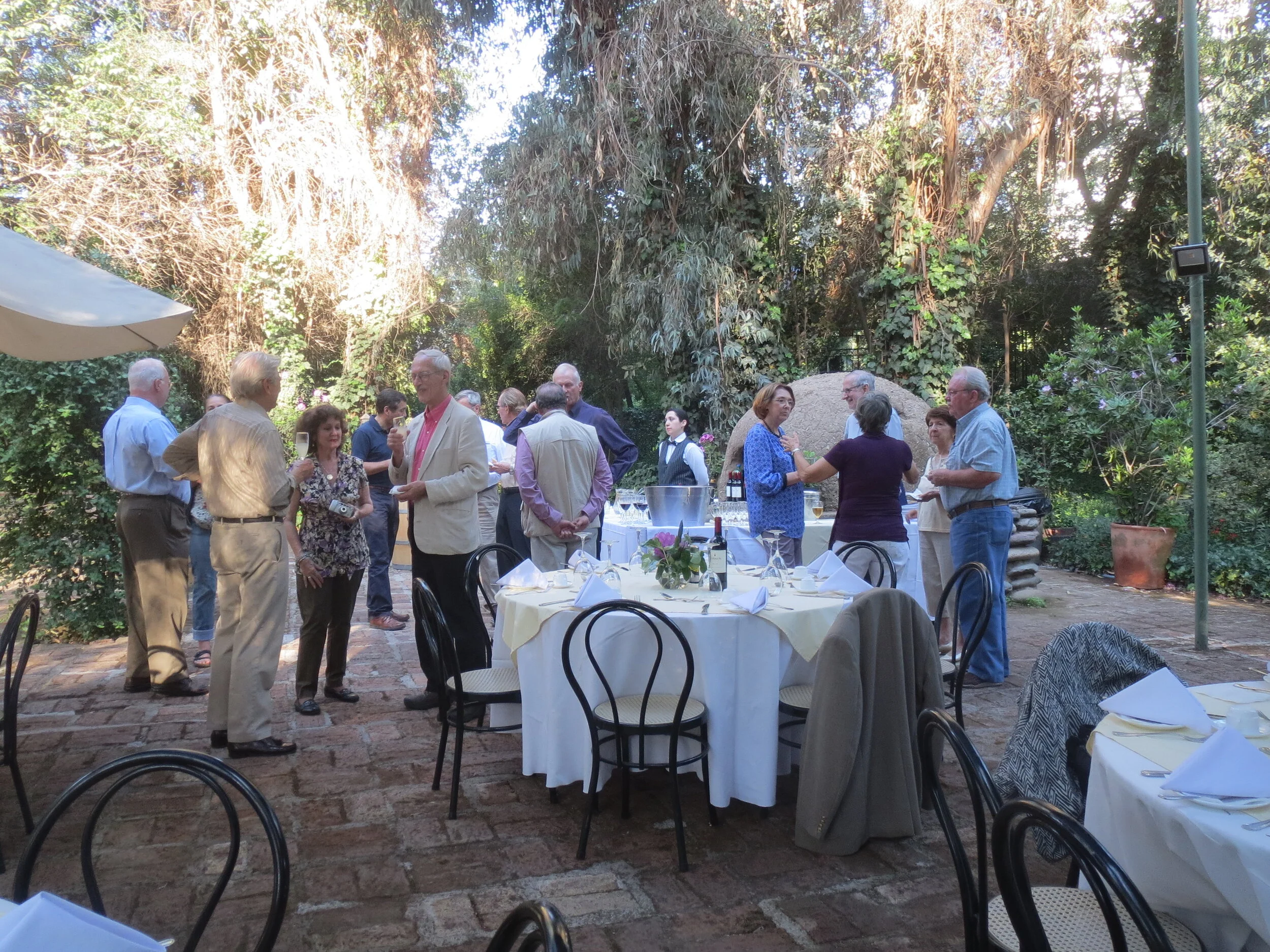  Chile - Santiago: Hotel Acacias de Viticura, Peace Corps Chile Group 23 Reunion; asado;  John Lingle,Karl Kindel,Susan Keenan,Robert Howe, David Campos, Carl McCrary,Moira Lavanderos,Jamie Toha,Julie Harvey Ostendorf,Lanny&amp;Ema Overson 