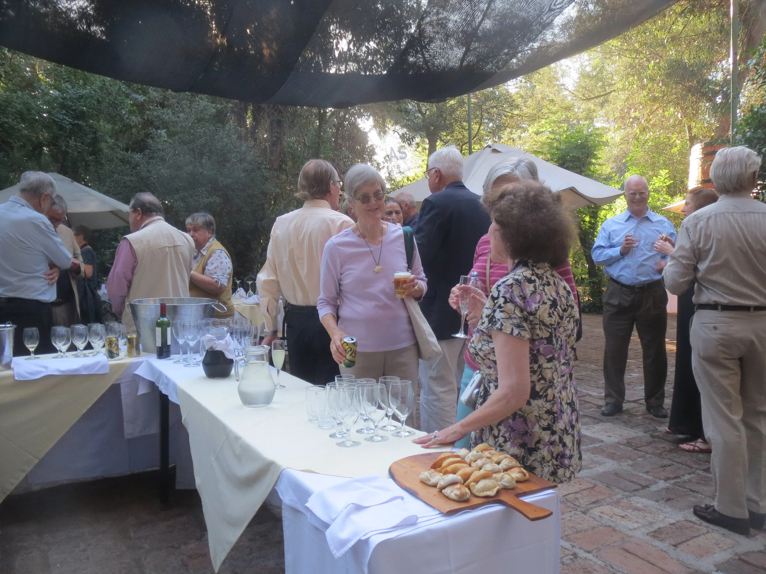  Chile - Santiago: Hotel Acacias de Viticura, Peace Corps Chile Group 23 Reunion; asado;            Roger King,David Campos,Romano Buschiazzo,Donald Cunningham,John Lingle sisters,Robert Sellin, Susan Keenan,John Lingle, Karl Kindel 