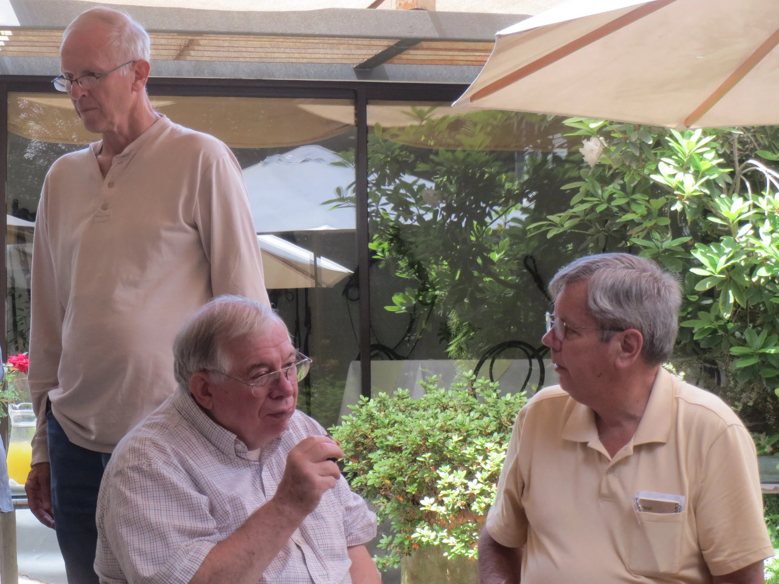  Chile - Santiago: Hotel Acacias de Viticura, Peace Corps Chile Group 23 Reunion; brunch; Carl McCrary, Steve Wilhelmi and Roger King 