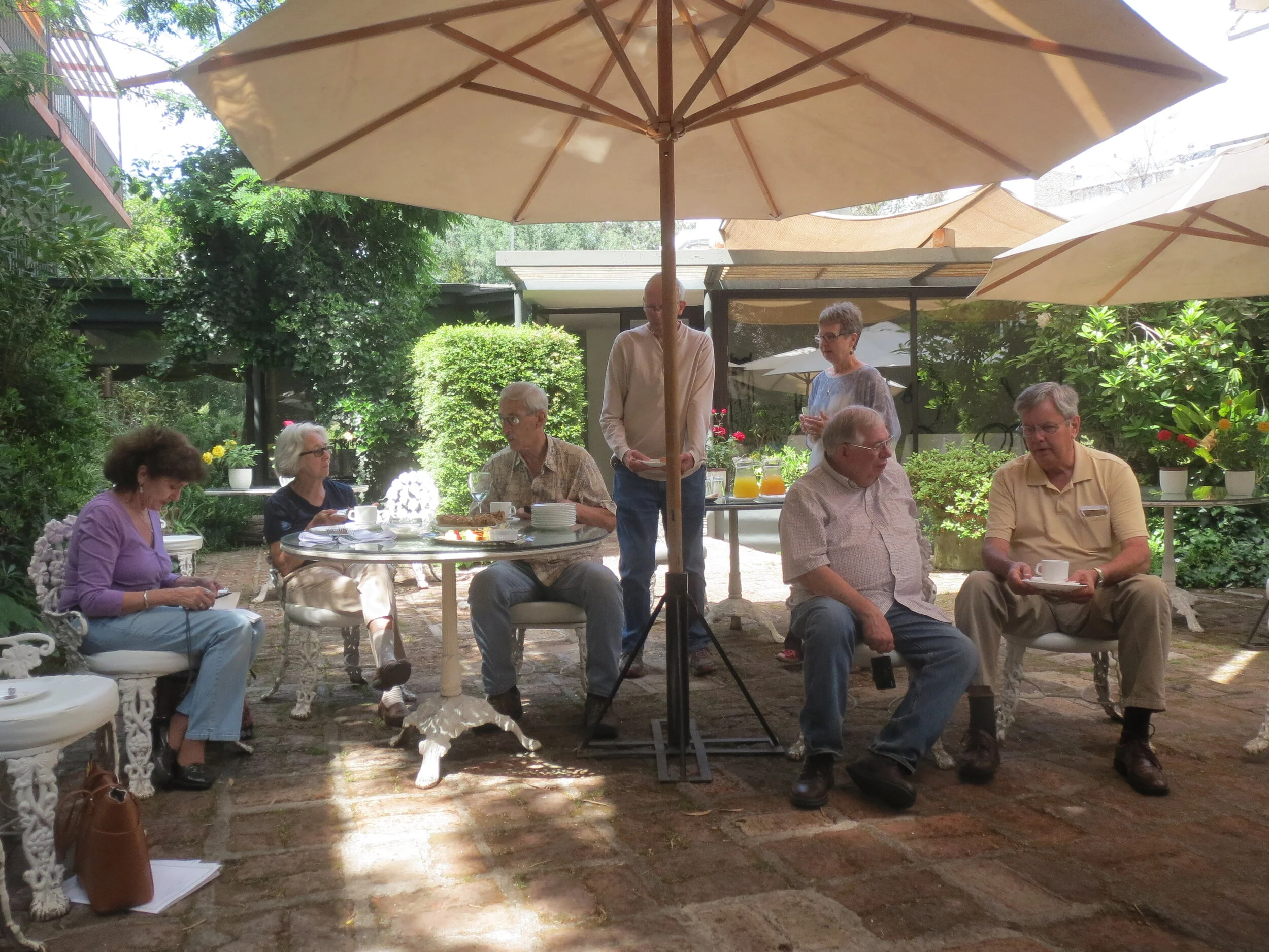  Chile - Santiago: Hotel Acacias de Viticura, Peace Corps Chile Group 23 Reunion; brunch; Susan Keenan, Carrol Kindel, Robert Howe, Carl and Pat McCrary, Steve Wilhelmi, Roger King 