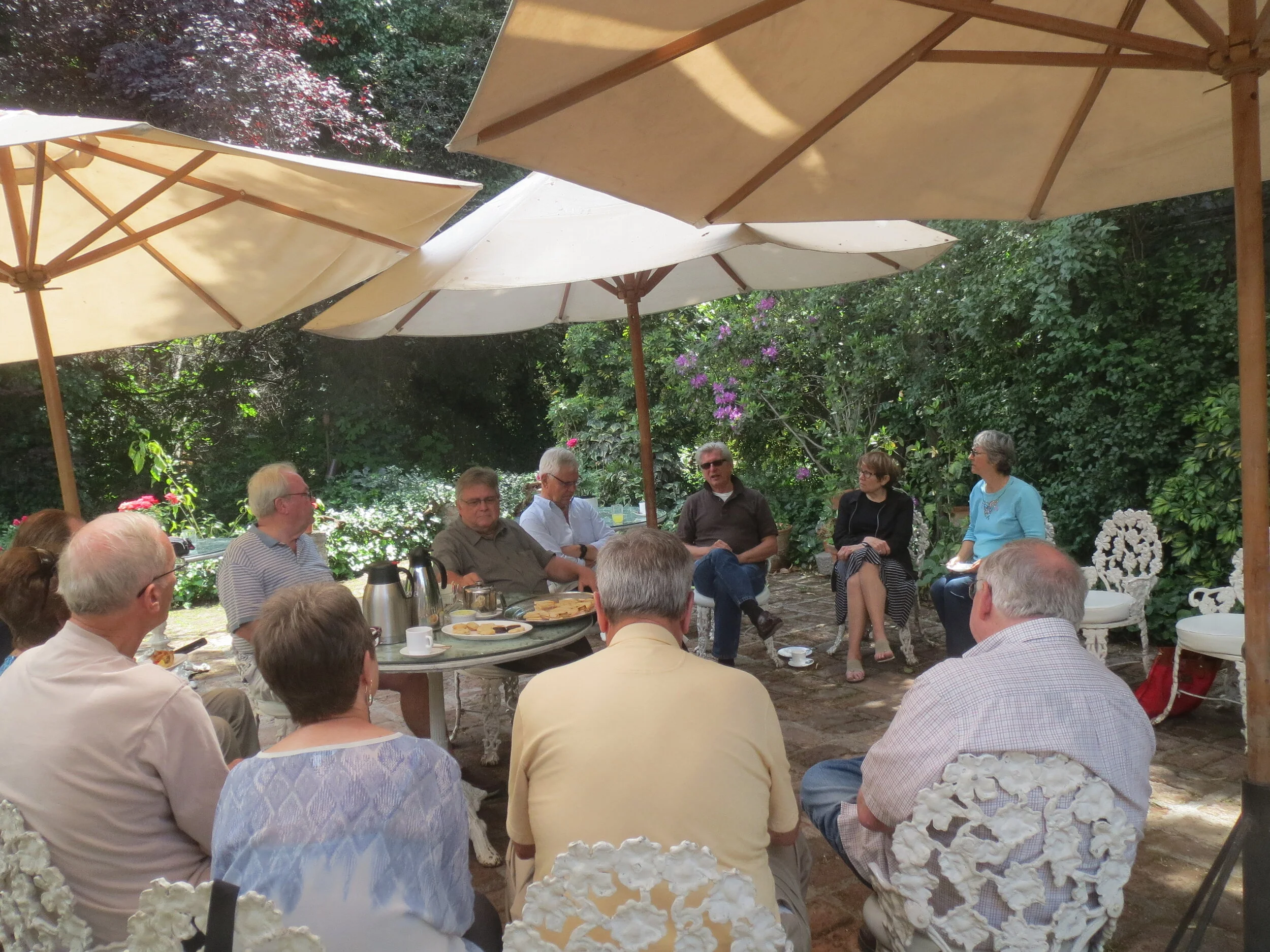  Chile - Santiago: Hotel Acacias de Viticura, Peace Corps Chile Group 23 Reunion; brunch; Carl &amp;PatMcCrary,Lanny Overson,Karl Holmes,Robert Sellin,Roger King,Karl Kindel, Catherine Pettinari, Julie Harvey Ostendorf,Steve Wilhelmi 