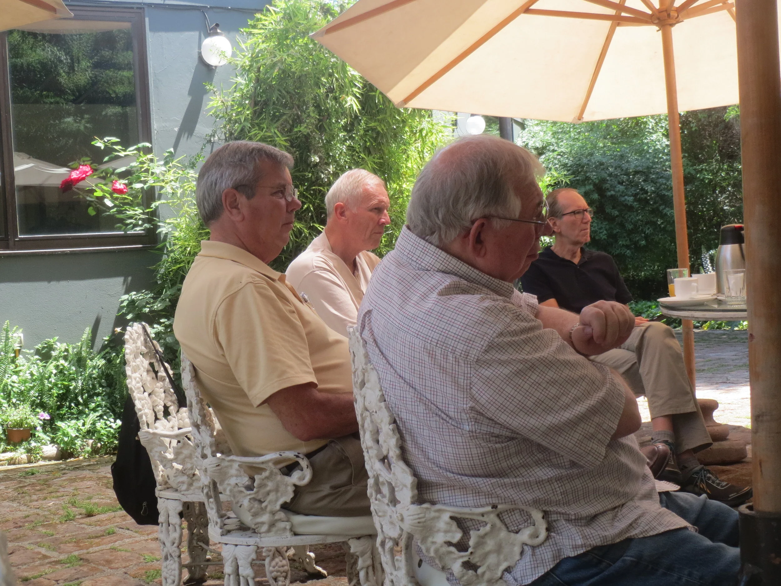  Chile - Santiago: Hotel Acacias de Viticura, Peace Corps Chile Group 23 Reunion; brunch; Roger King, Carl McCrary, Steve Wilhelmi, Donald Cunningham 